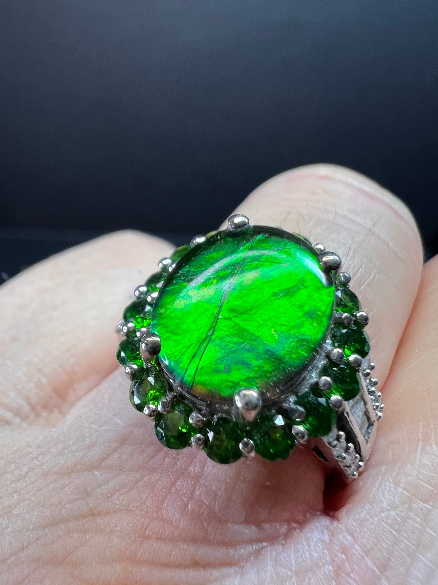 NEW with tag ammolite and diamond sterling silver ring size 7
