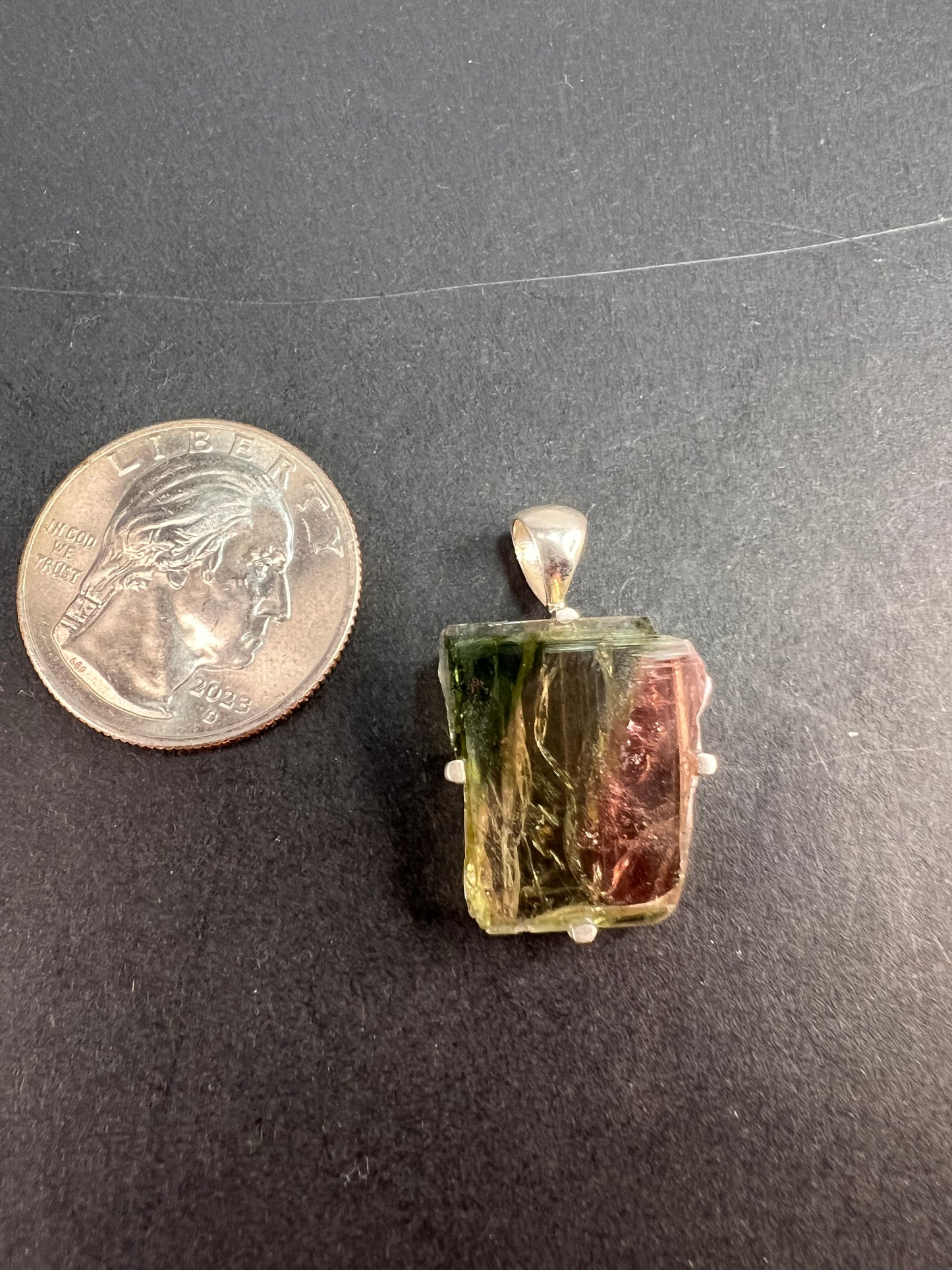 NEW watermelon tourmaline sterling silver freeform pendant 2.52 grams