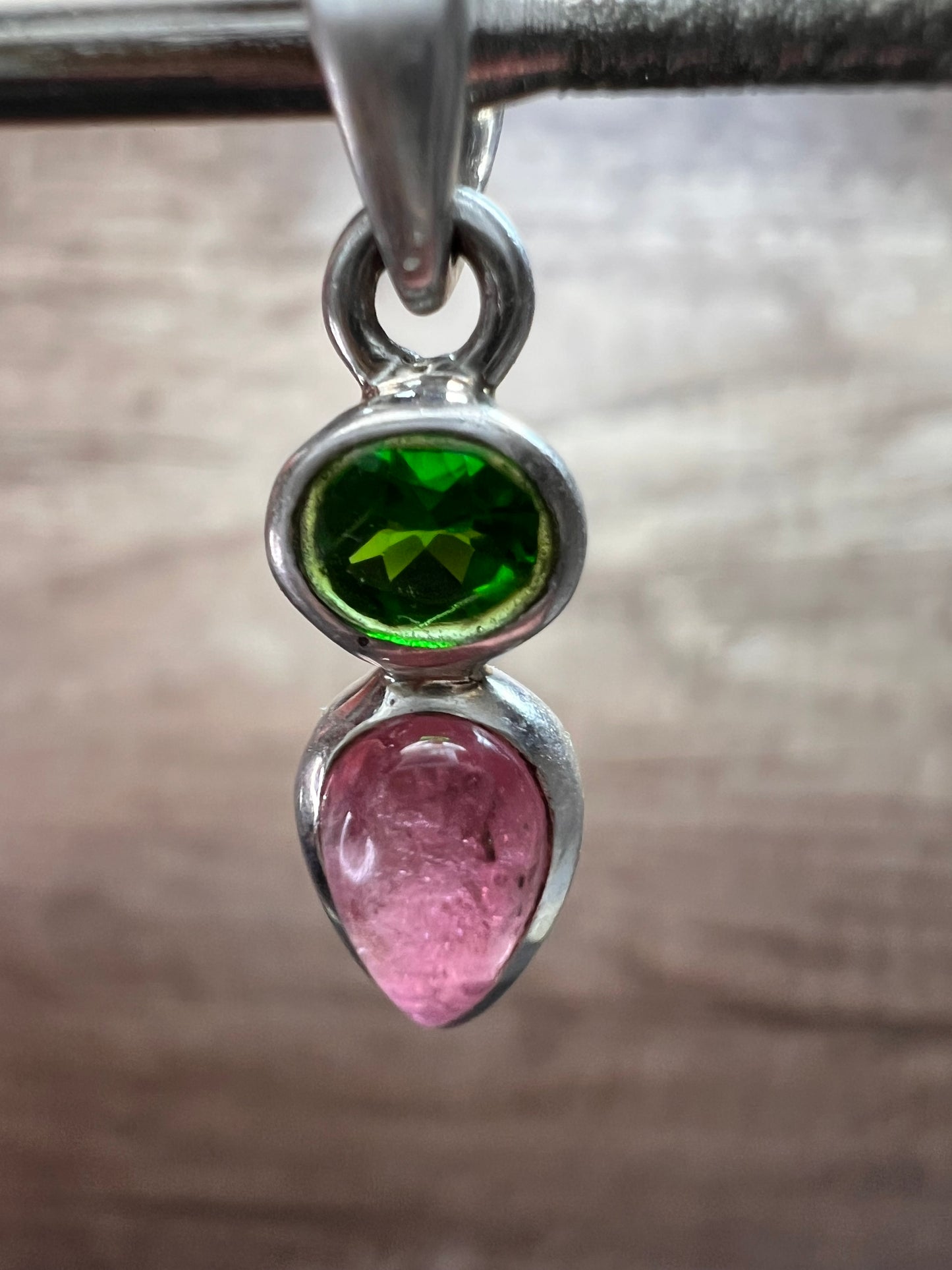 NEW Pink tourmaline and chrome diopside sterling silver pendant 1.47 grams