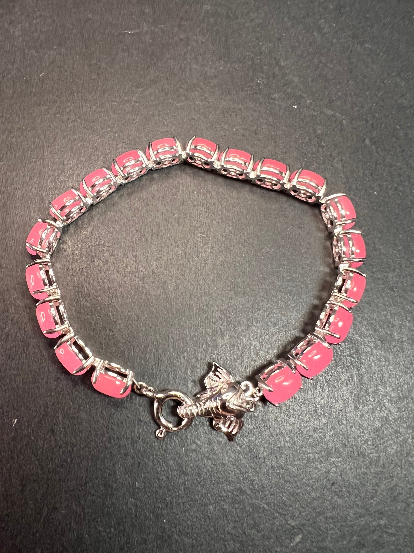 NEW Pink Jade sterling silver elephant tennis bracelet