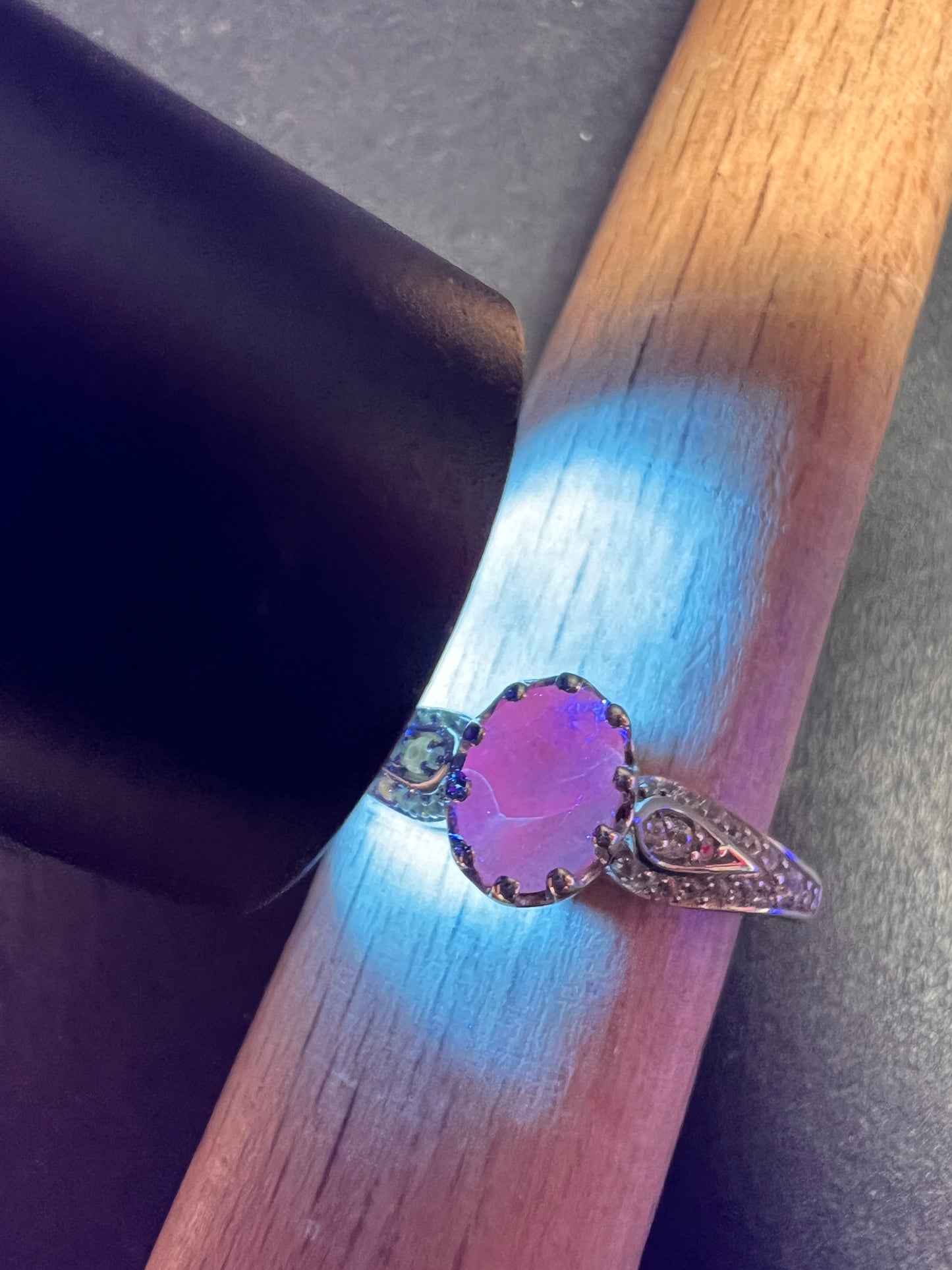 NEW grandidierite and zircon crown ring in rhodium over sterling silver size 8