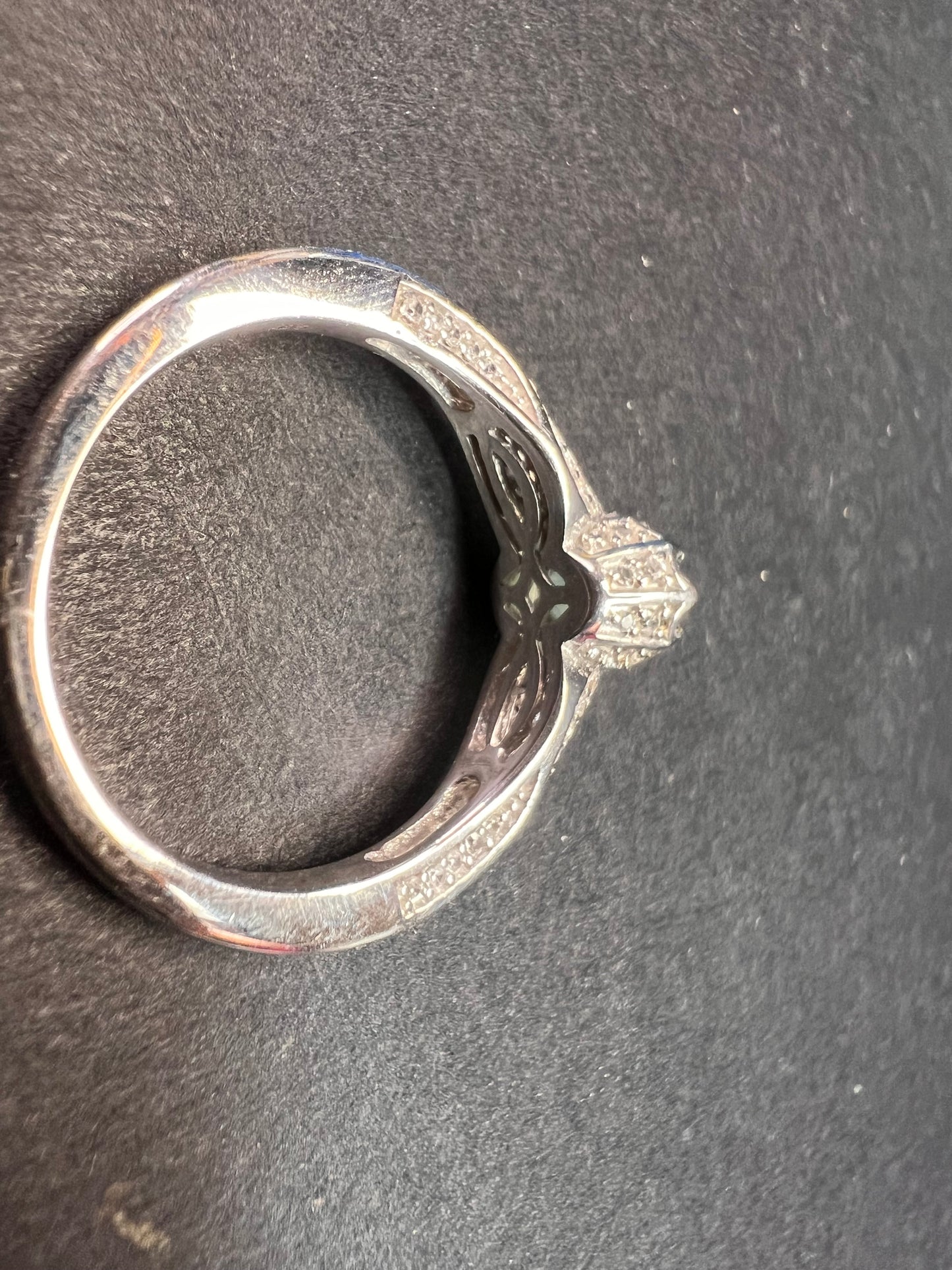 NEW grandidierite and zircon crown ring in rhodium over sterling silver size 8