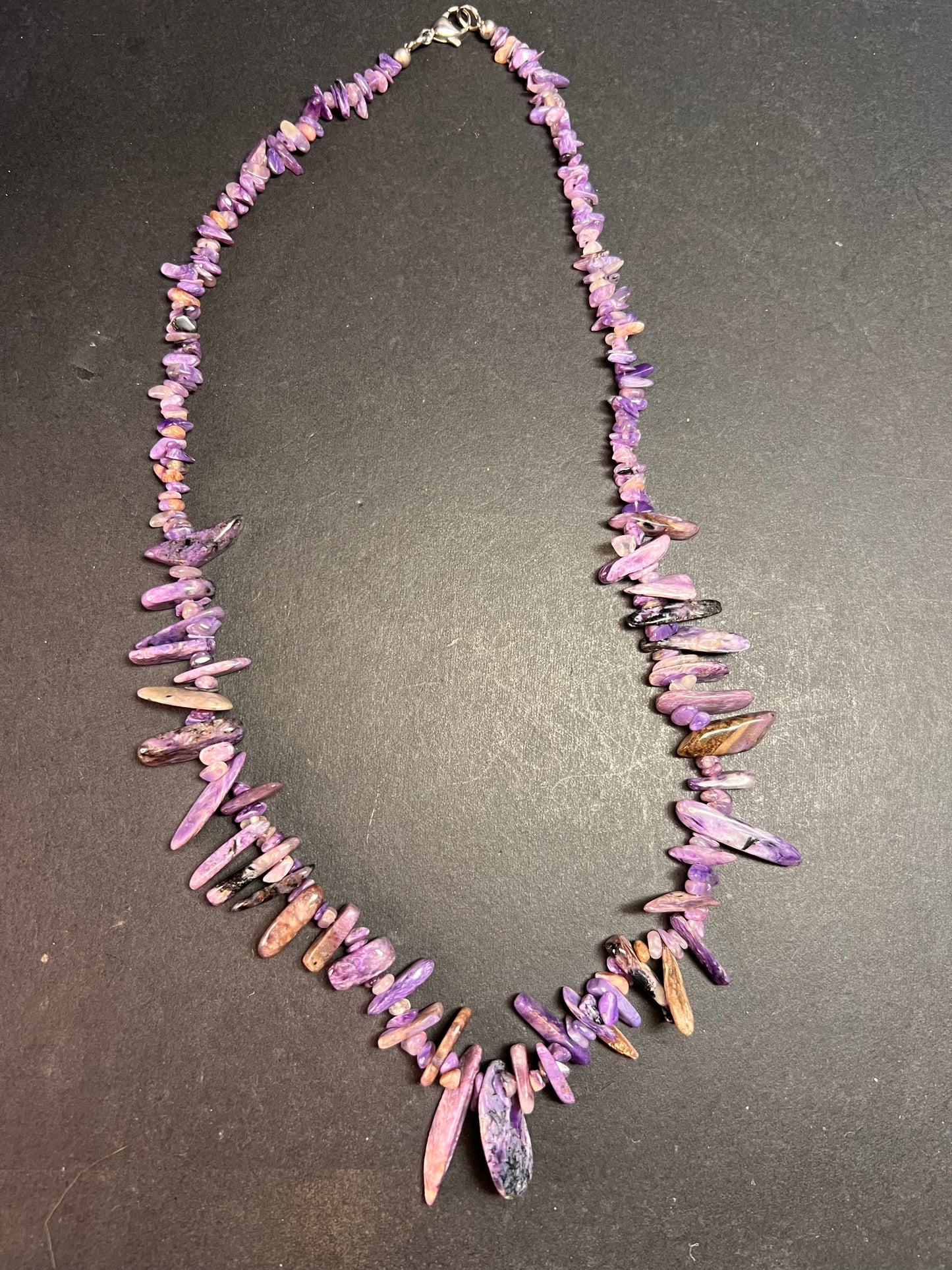 NEW charoite graduated chip beaded 20 inch necklace with stainless steel clasp