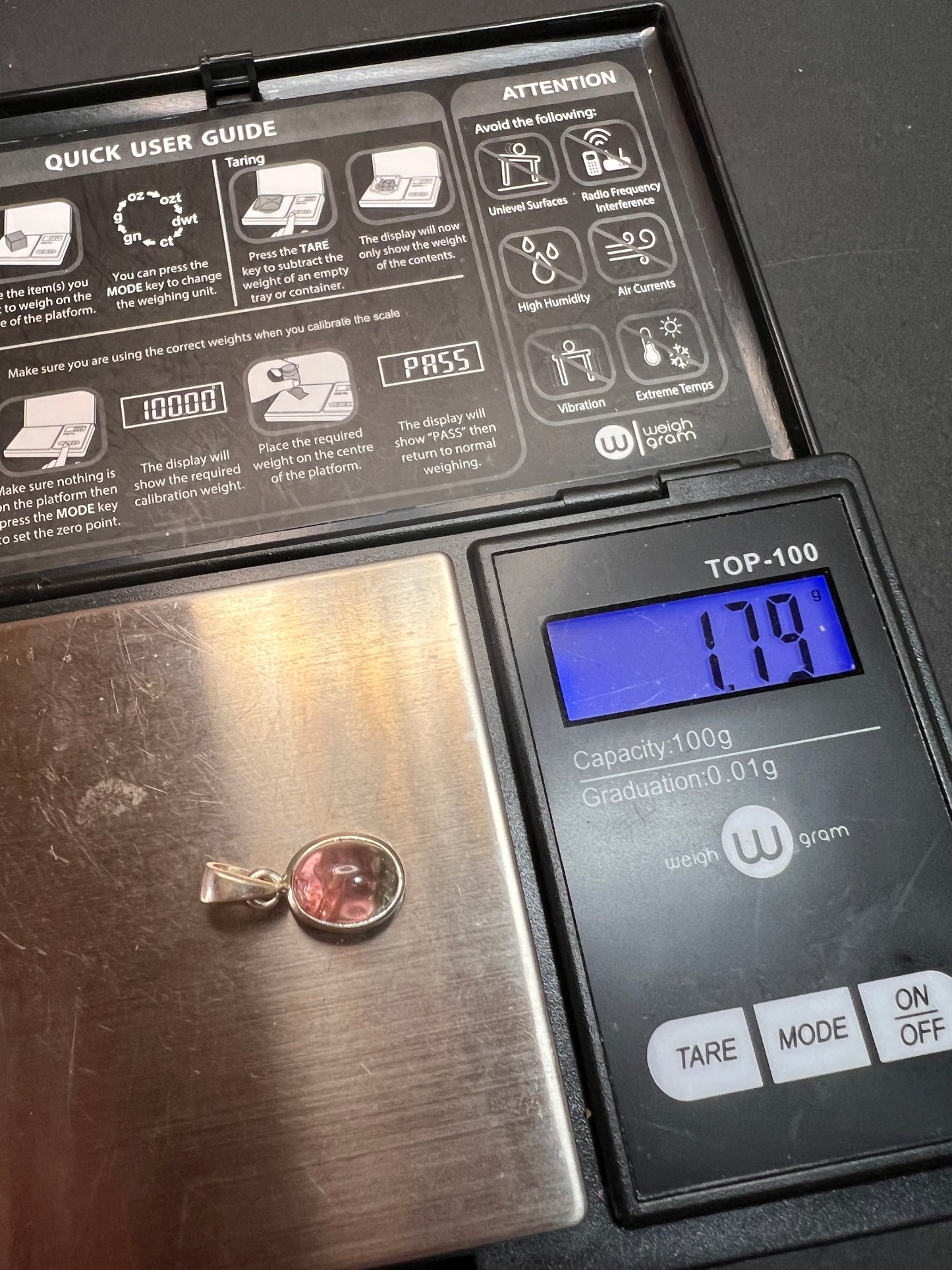 NEW Pink, lilac, blue tri tourmaline sterling silver pendant 1.79 grams