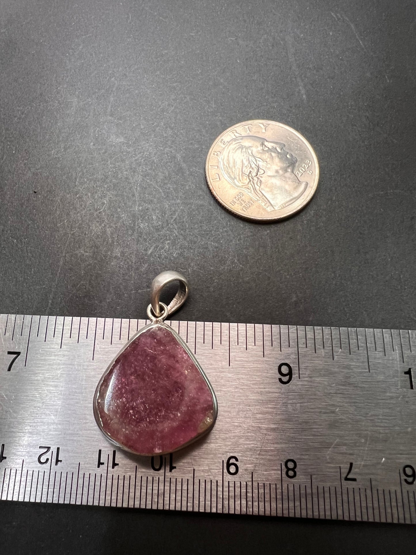 NEW Pink / Tri colored tourmaline sterling silver pendant 4.34 grams