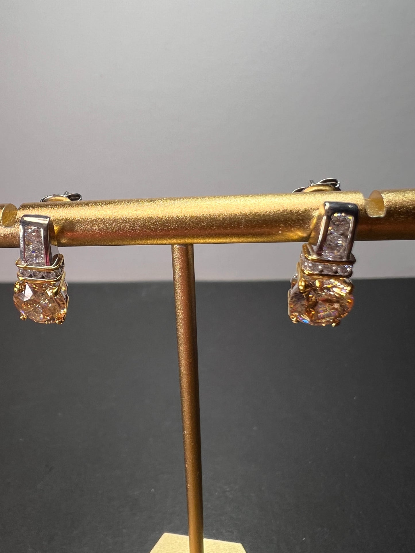 Champagne And White Cubic Zirconia Rhodium Over Sterling Silver Earrings 4.86ctw