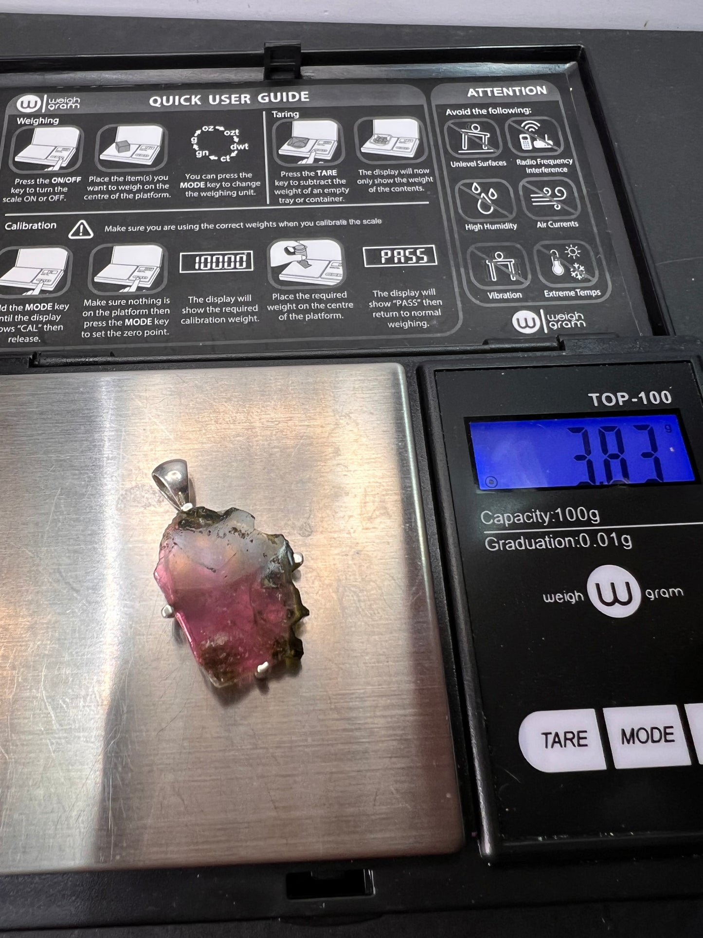 NEW Watermelon tourmaline slice sterling silver pendant 3.83 grams