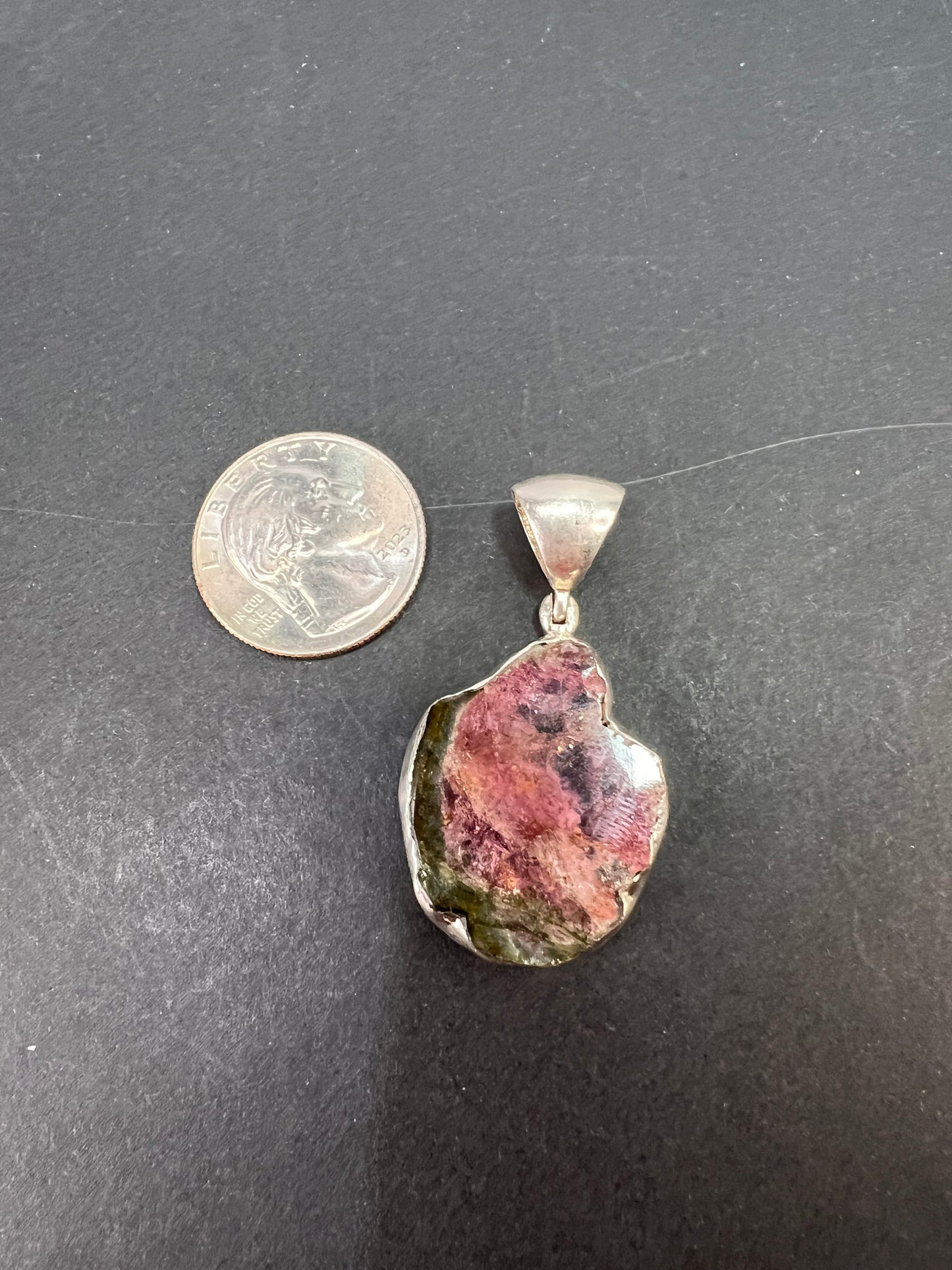 NEW Watermelon tourmaline sterling silver pendant 6.17 grams