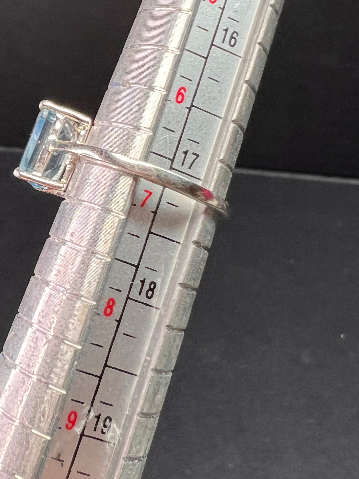 Blue topaz emerald cut sterling silver ring size 7