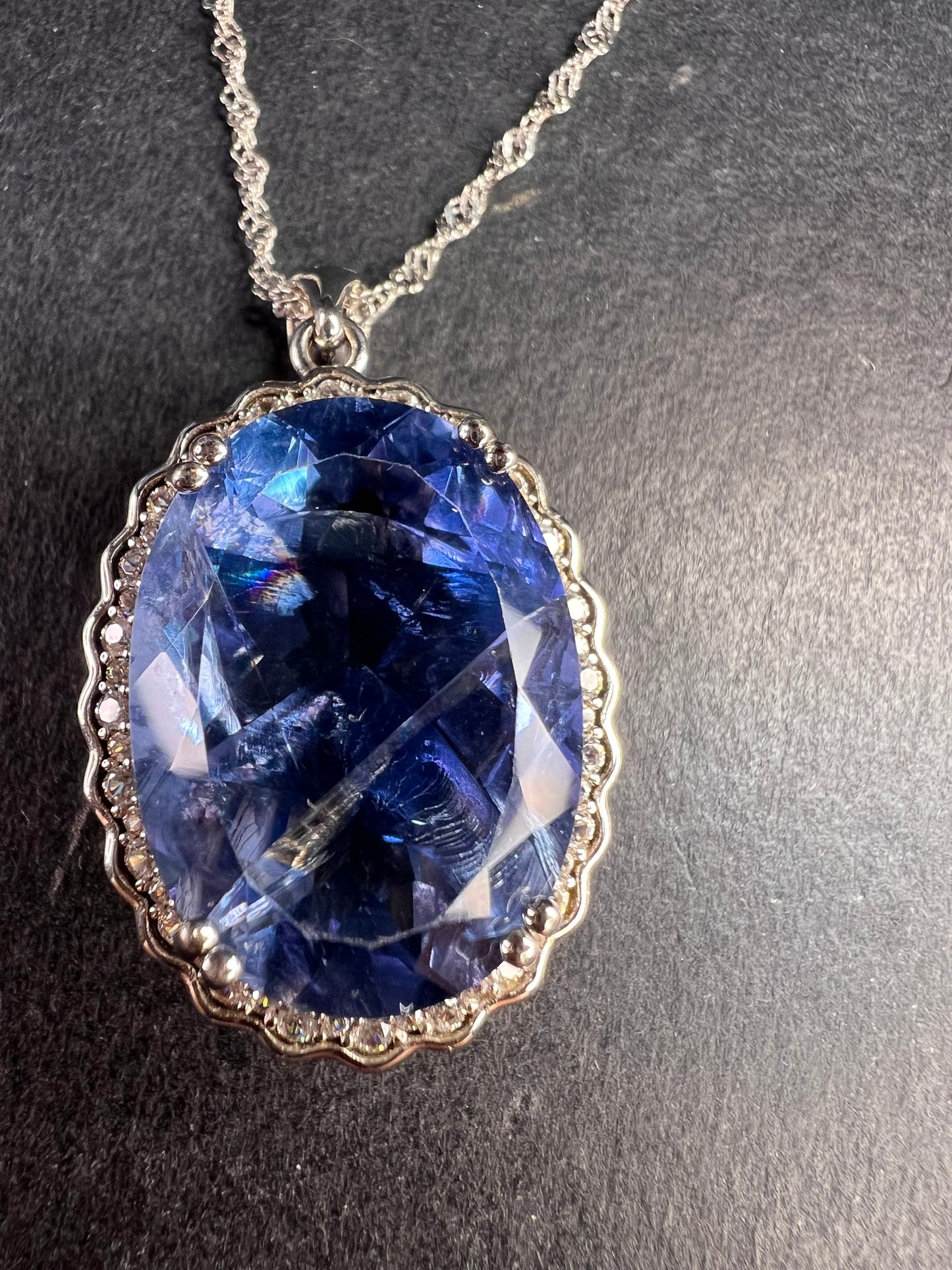 Blue Color-Change Fluorite Pendant in Rhodium Over Sterling Silver with Chain