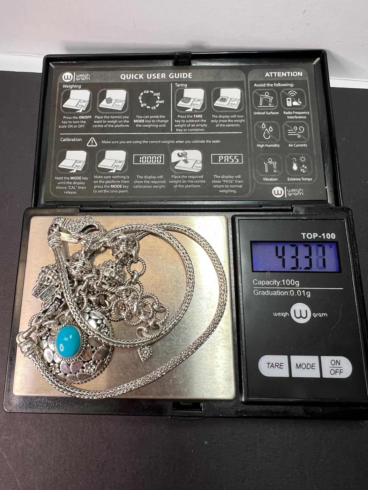 Sarda vintage turquoise Sterling silver Byzantine station 2 clasp adjustable necklace 16-25 inches