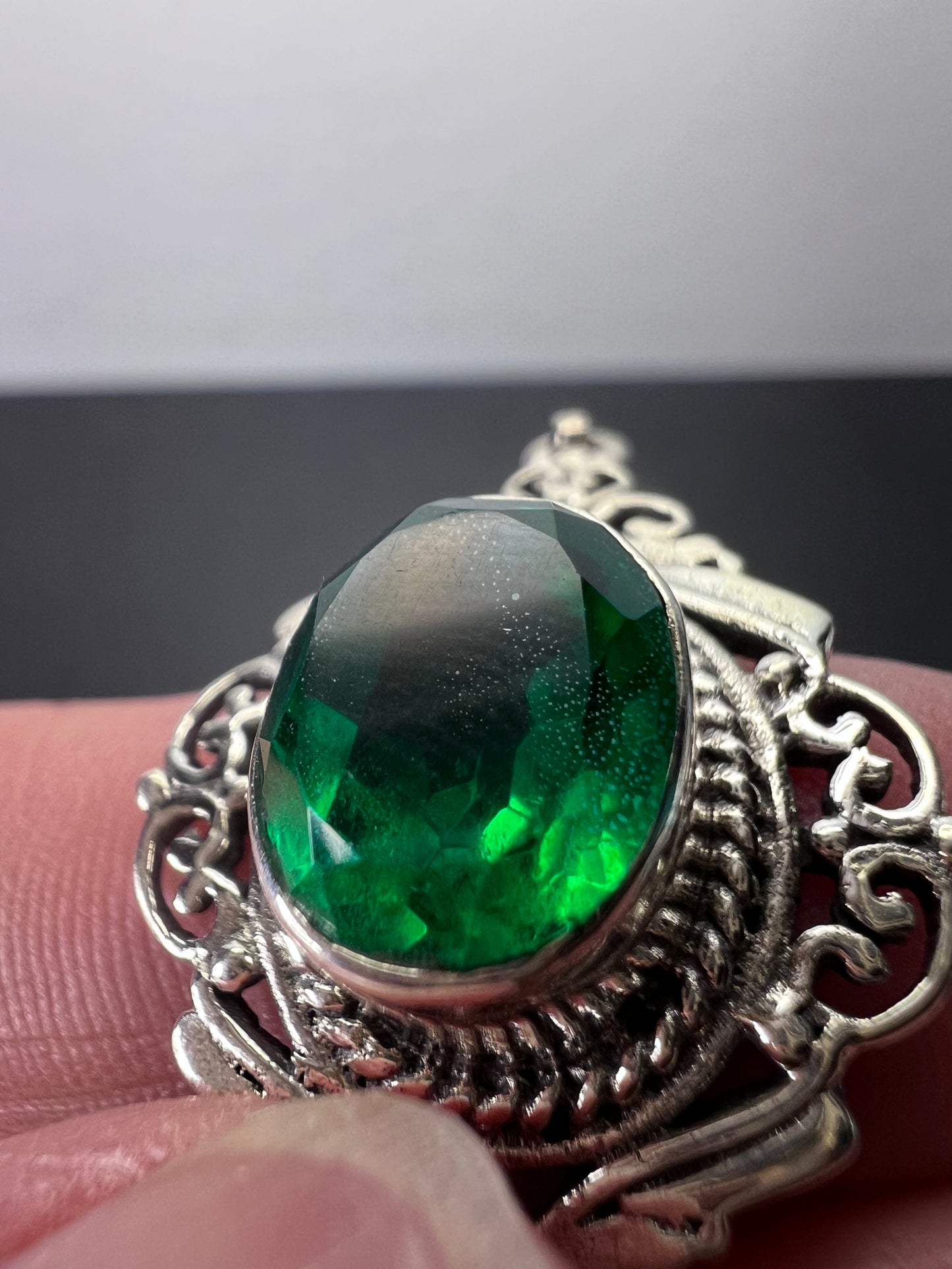 The Green Queen vintage Sterling silver toggle bracelet with green quartz