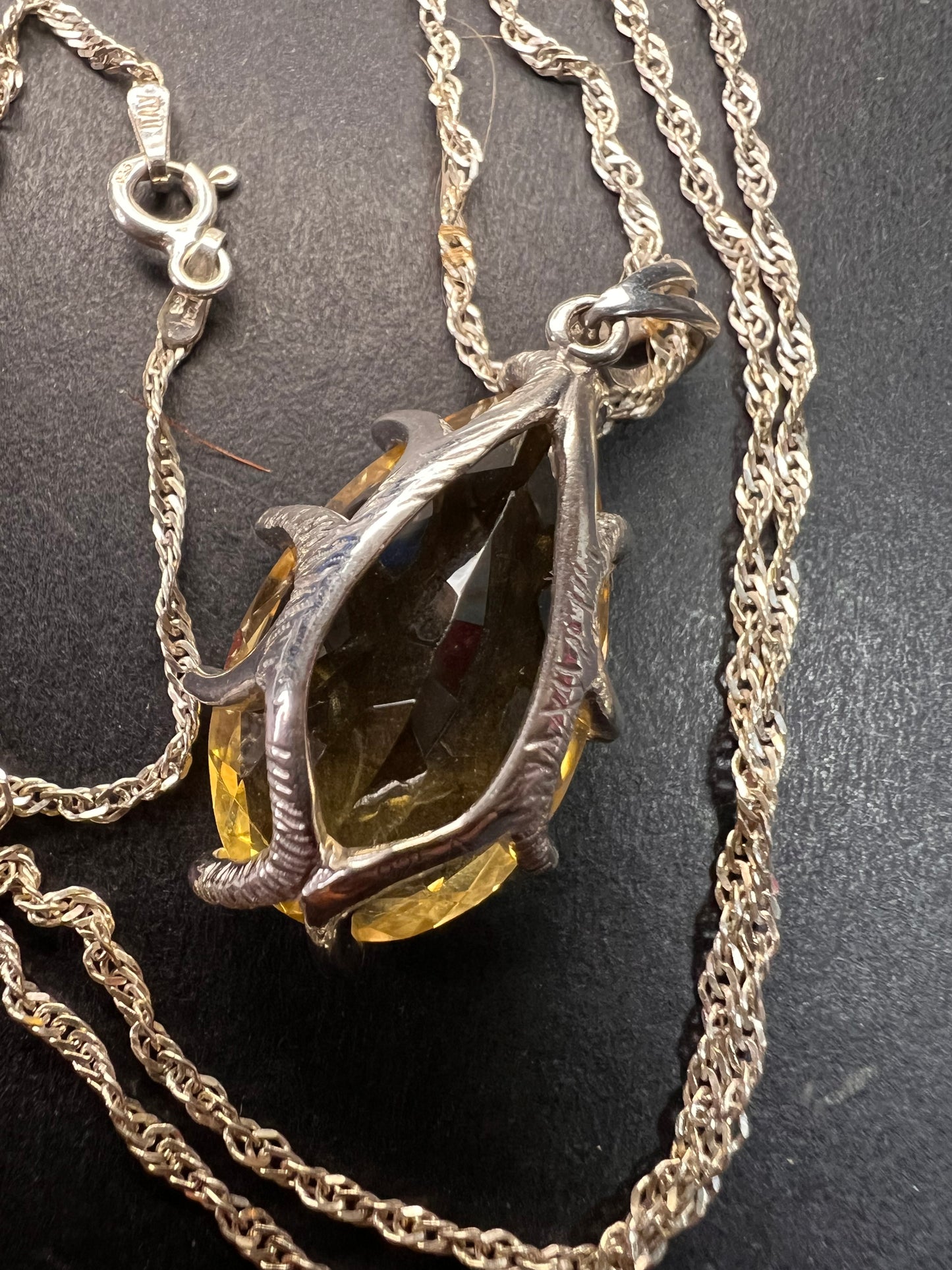 Pear cut citrine sterling silver pendant and chain