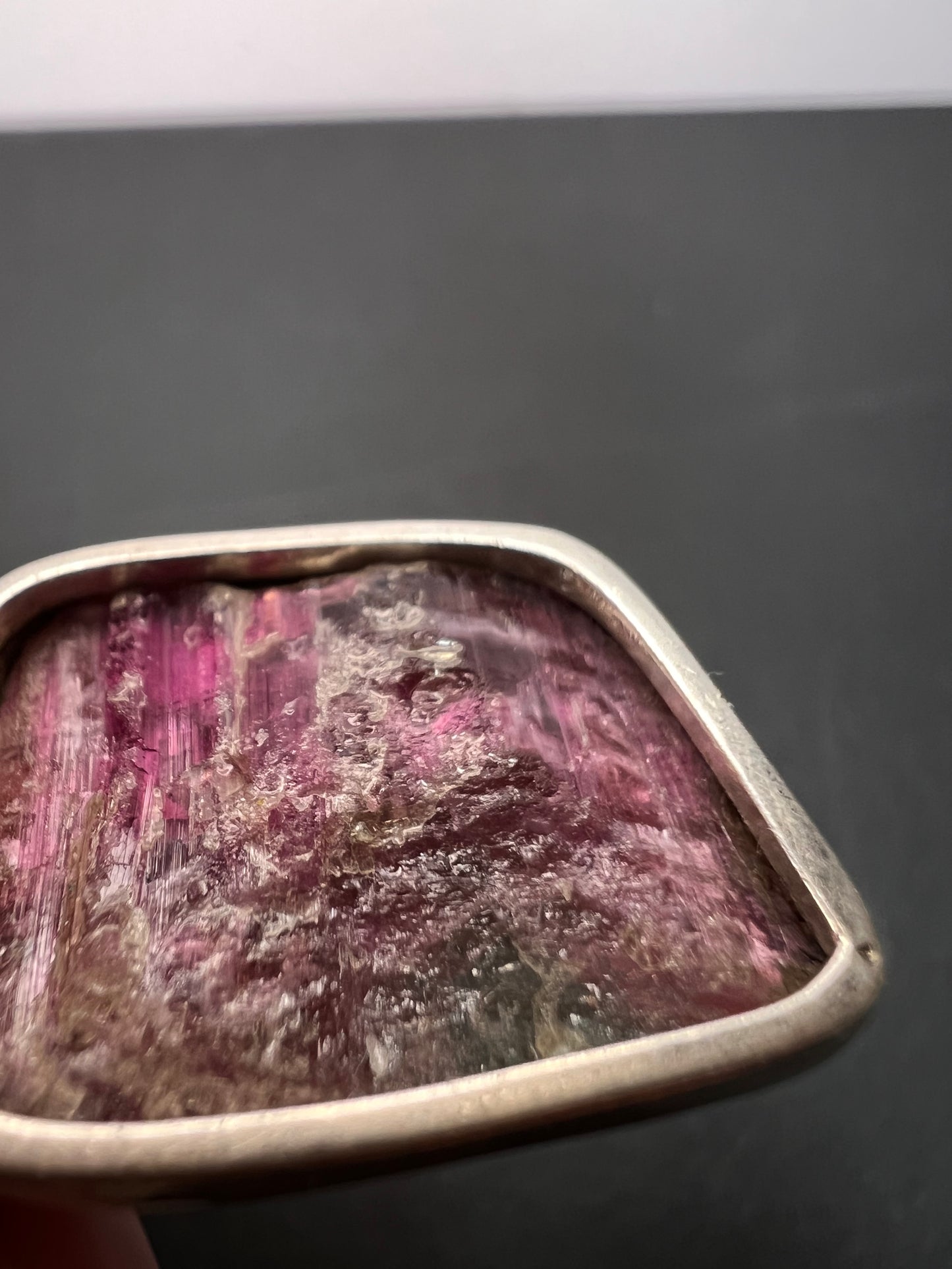 NEW Pink/ bi colored watermelon half rough tourmaline pendant in sterling silver 3.95 grams