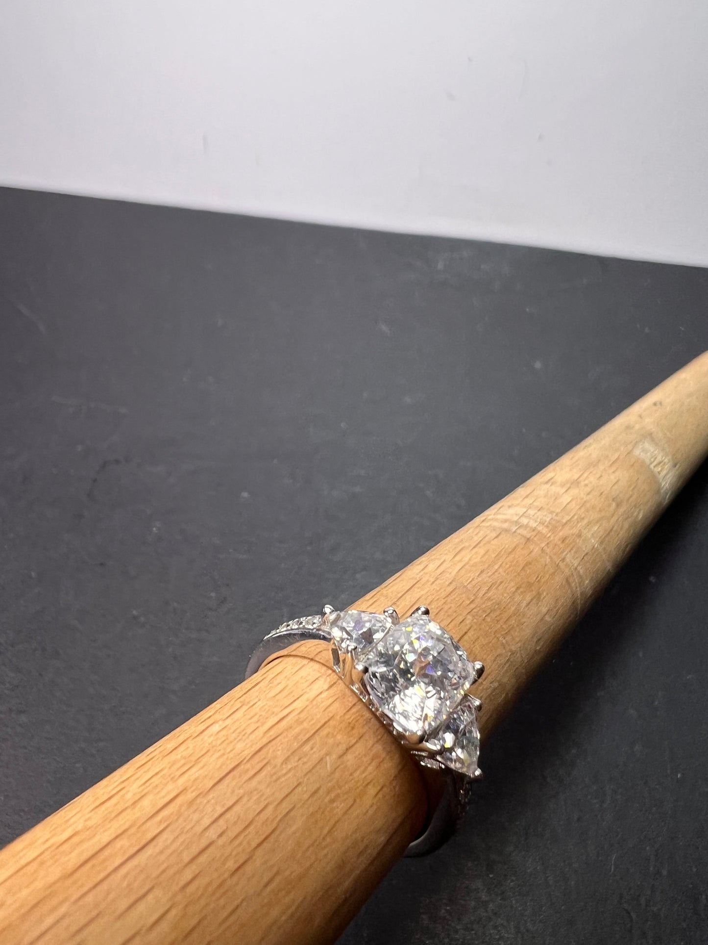 White cushion cut cubic zirconia platinum over sterling silver ring size 9