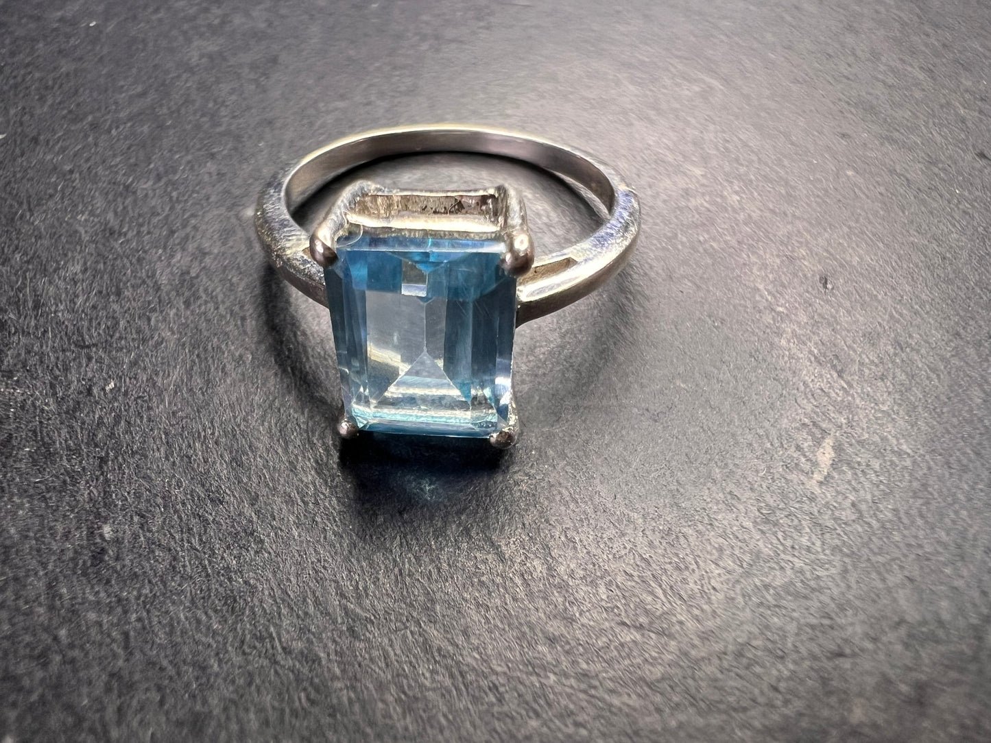 Blue topaz emerald cut sterling silver ring size 7