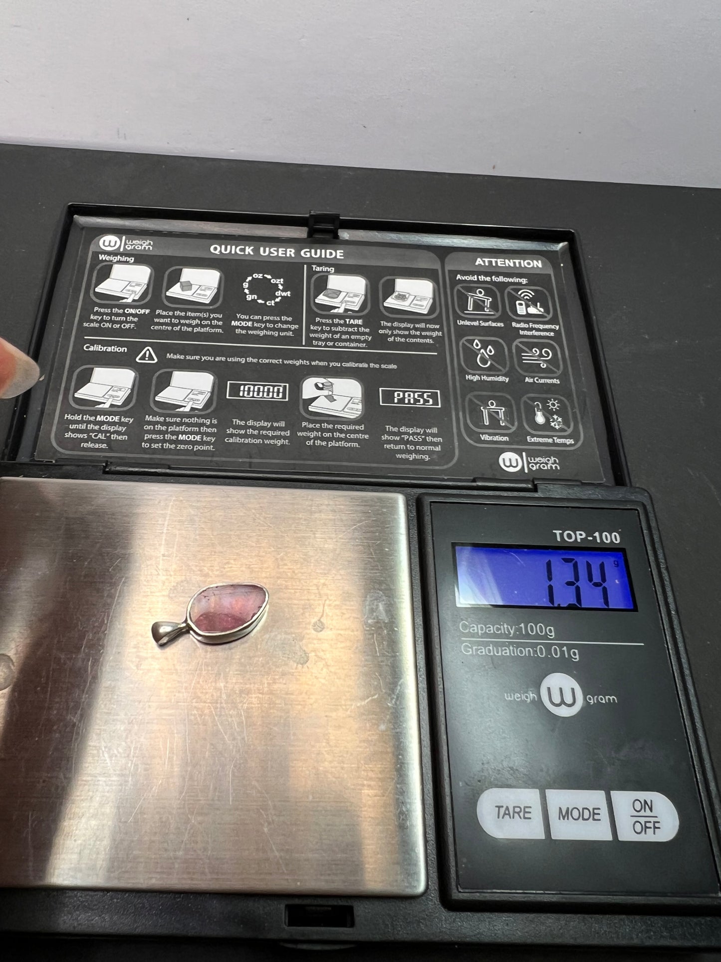 NEW Pink tri color tourmaline sterling silver pendant 1.34 grams