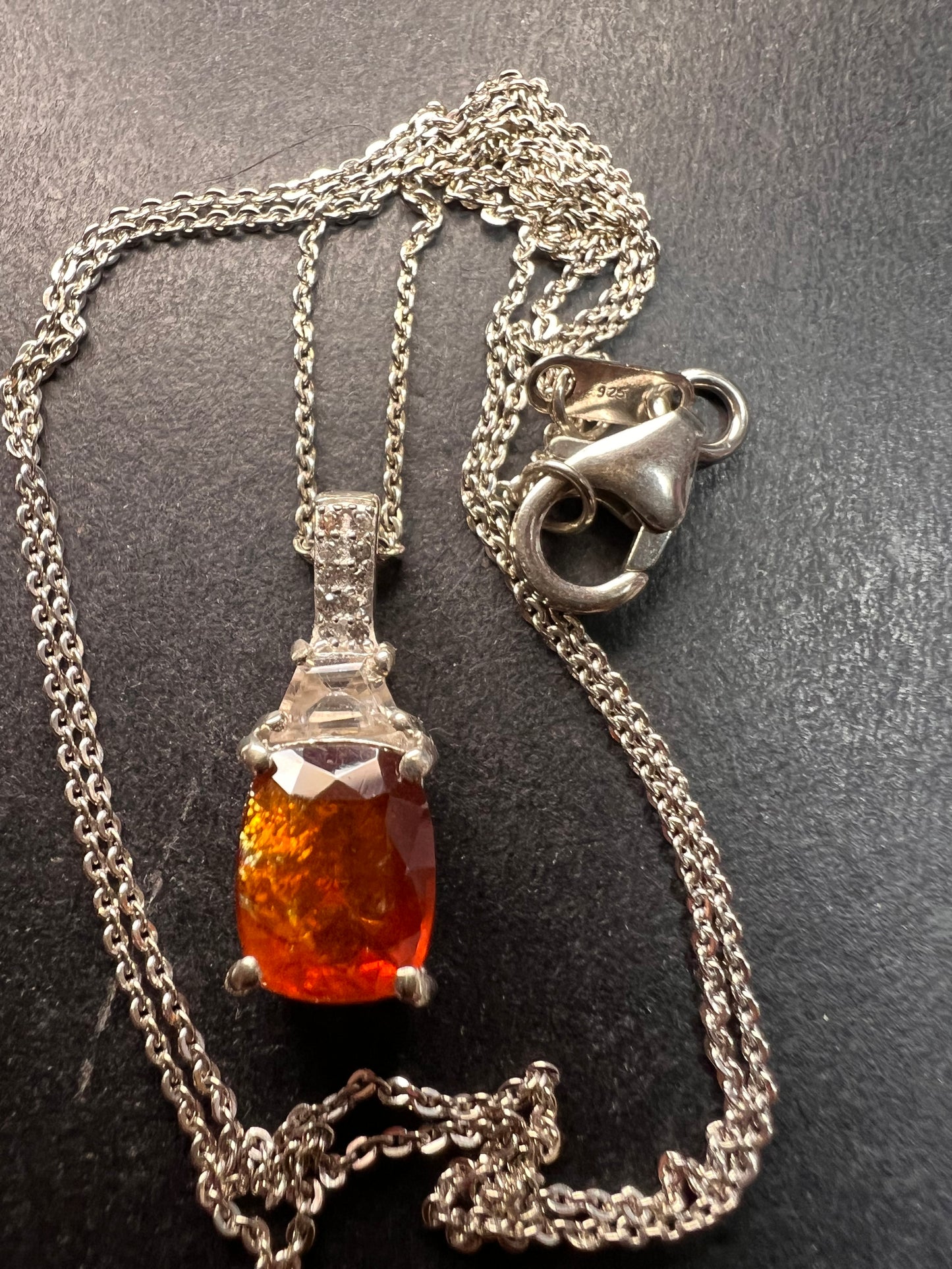 NEW tangerine kyanite and zircon pendant and chain in rhodium over sterling silver