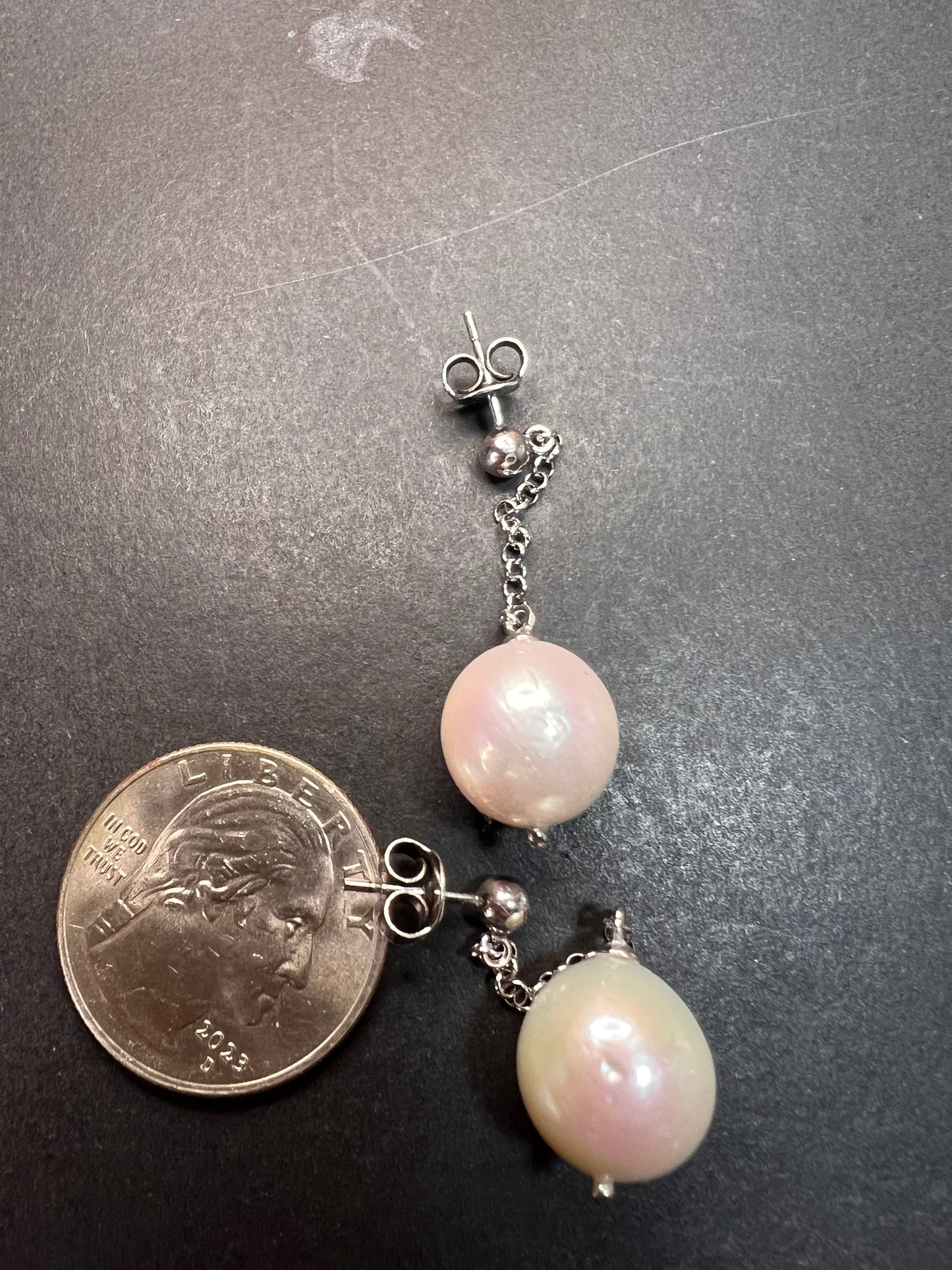 12mm white cultured pearl dangle earrings in sterling silver