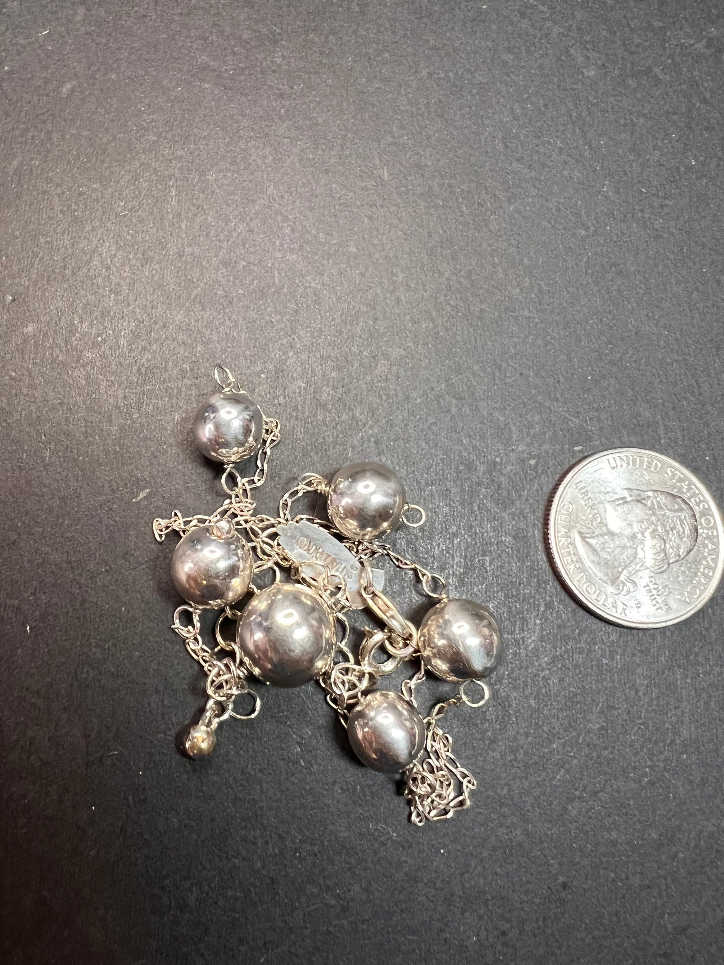 Vintage sterling silver Y drop station ball necklace