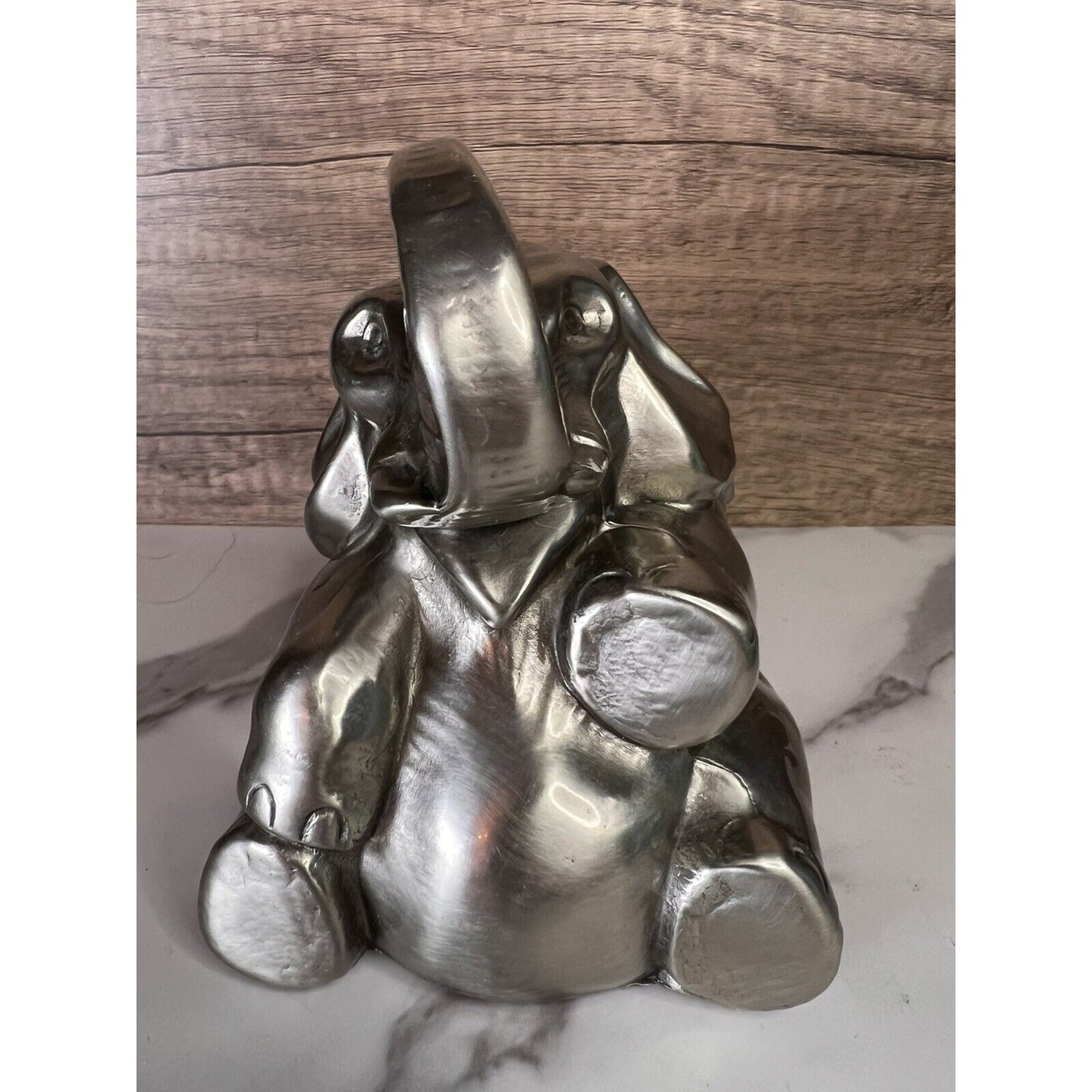 Vtg Elephant Bookend Doorstop Paperweight MCM Silver Gold Trunk Up Elephant