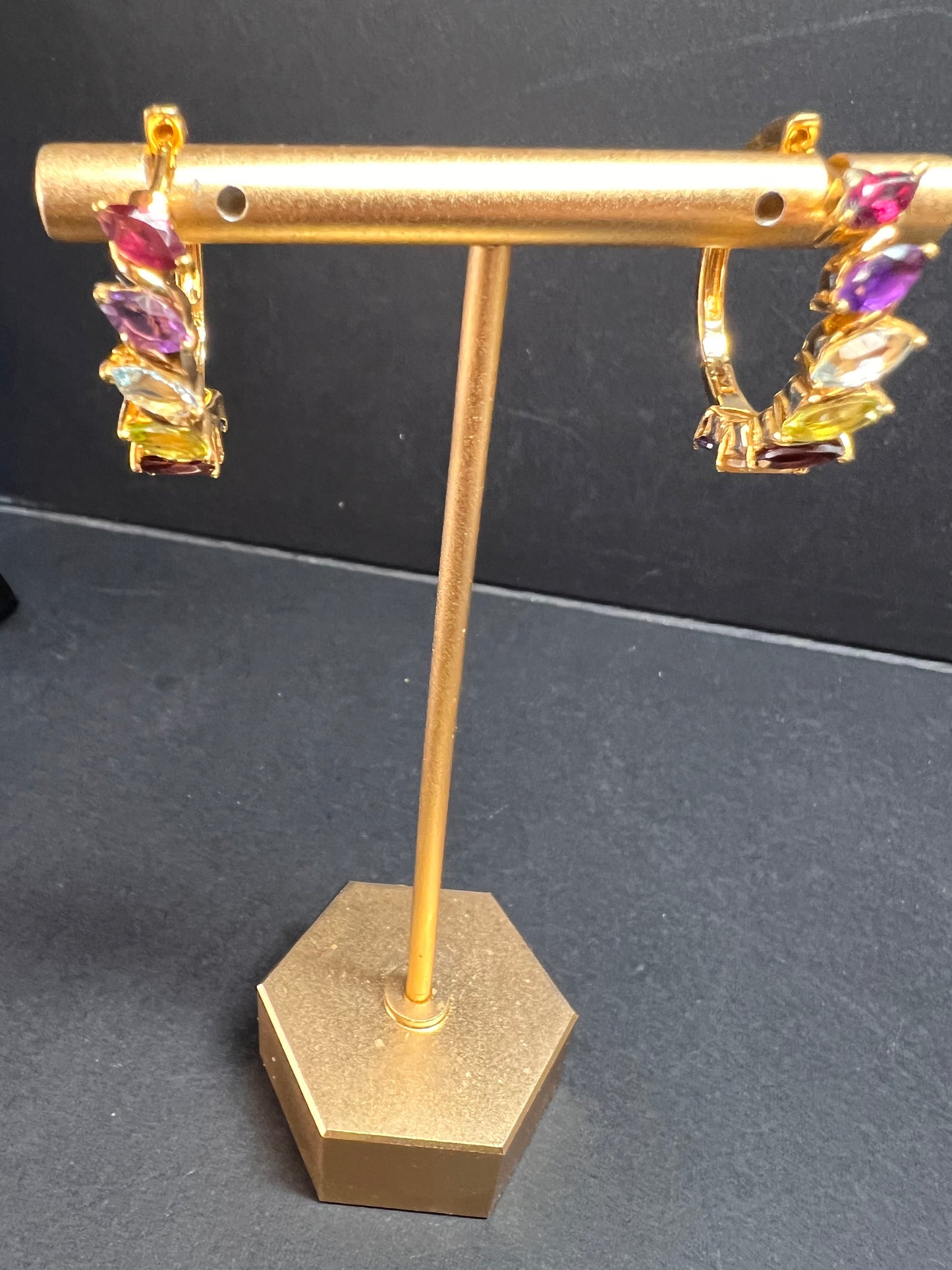 NEW multi gemstone hoop earrings in vermeil gold over sterling silver