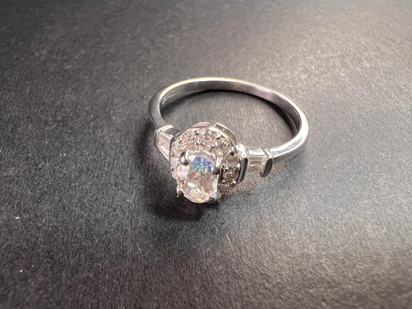 NEW gemmy moonstone and Moissanite sterling silver halo ring size 8