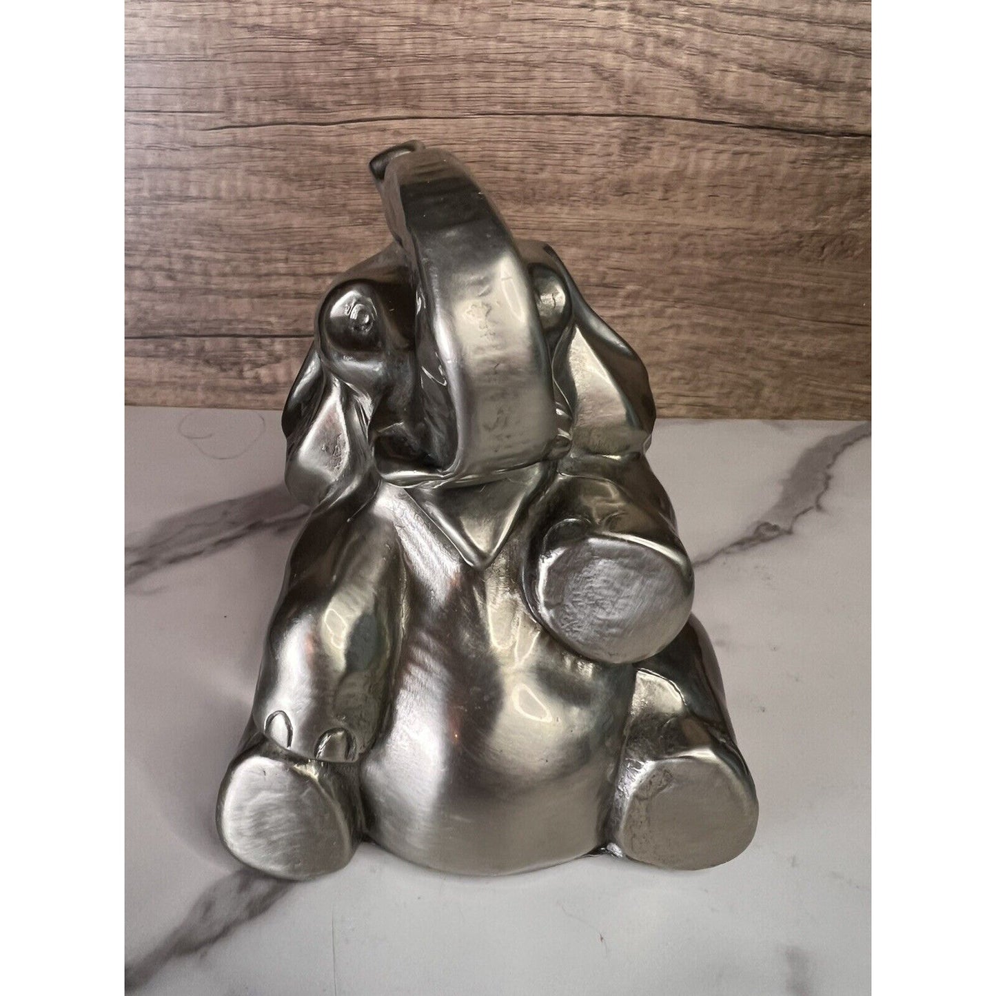 Vtg Elephant Bookend Doorstop Paperweight MCM Silver Gold Trunk Up Elephant