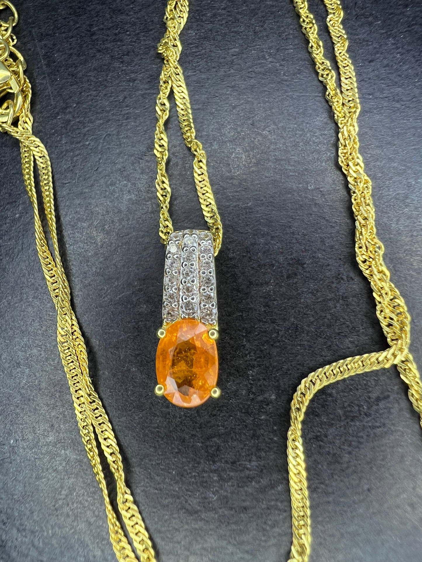Orange Mandarin Garnet 18K Yellow Gold Over Silver Pendant With Chain 1.02ctw *NEW*