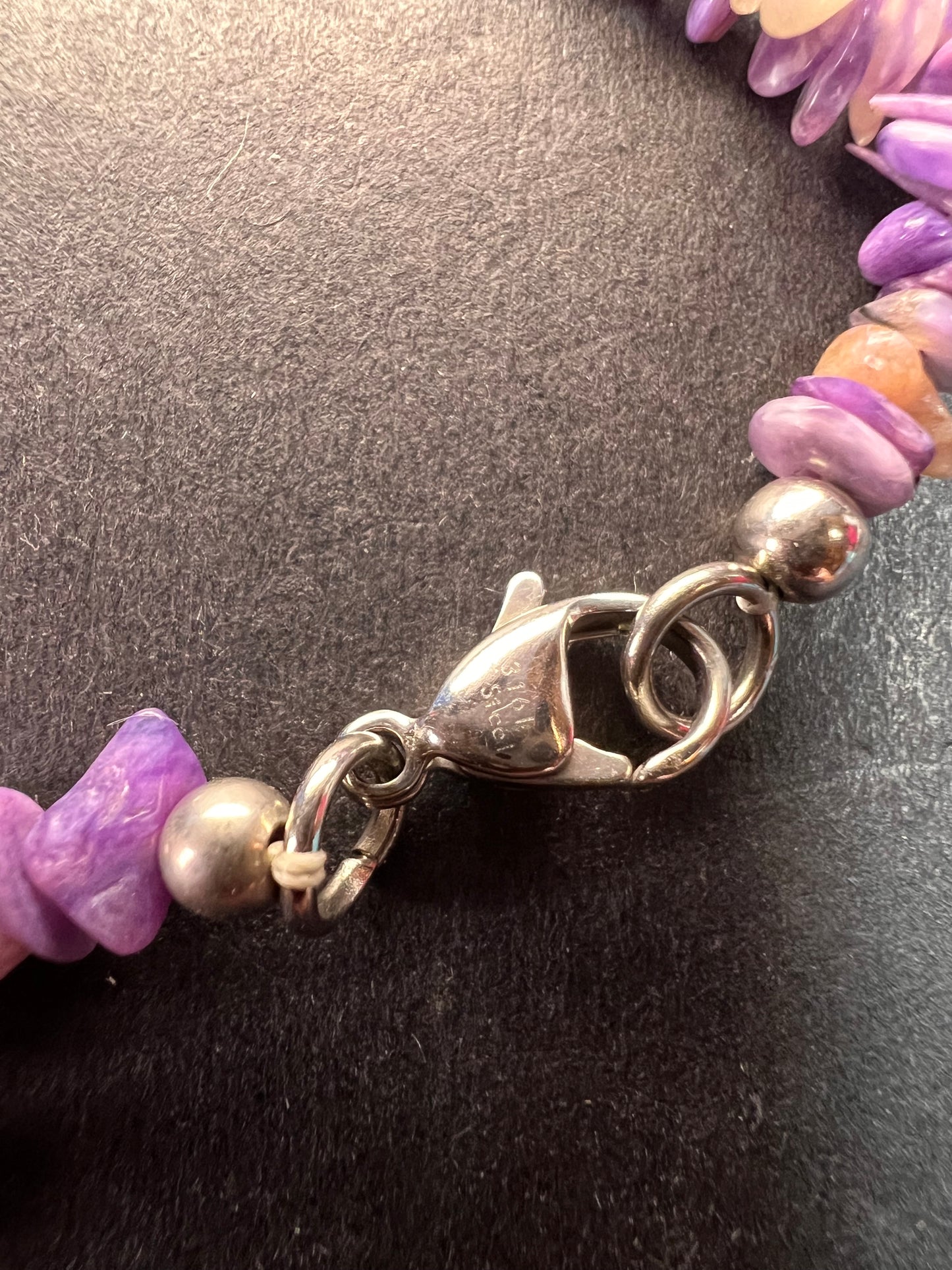 NEW charoite graduated chip beaded 20 inch necklace with stainless steel clasp