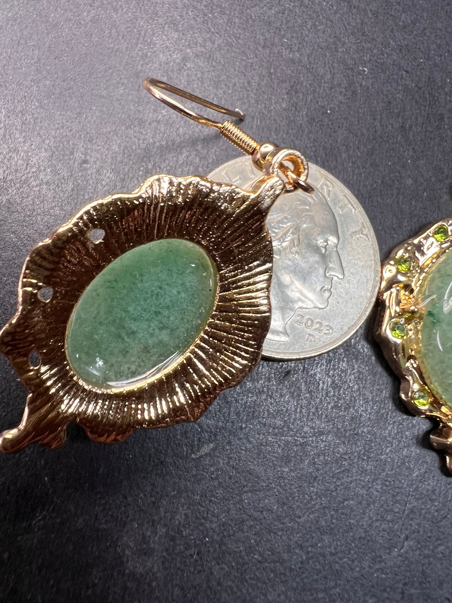 NEW Green aventurine gold tone earrings
