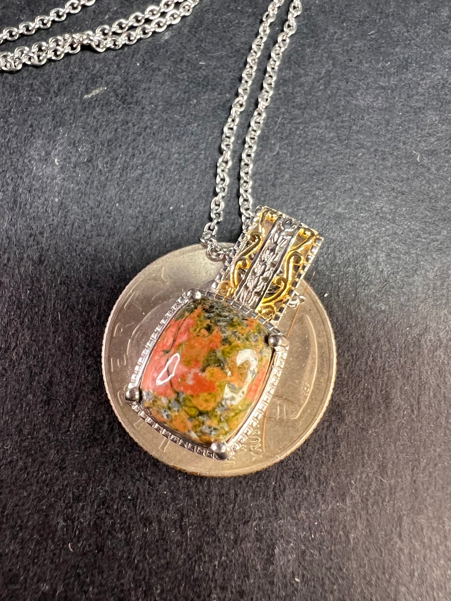 NEW Unakite pendant in gold and platinum over copper