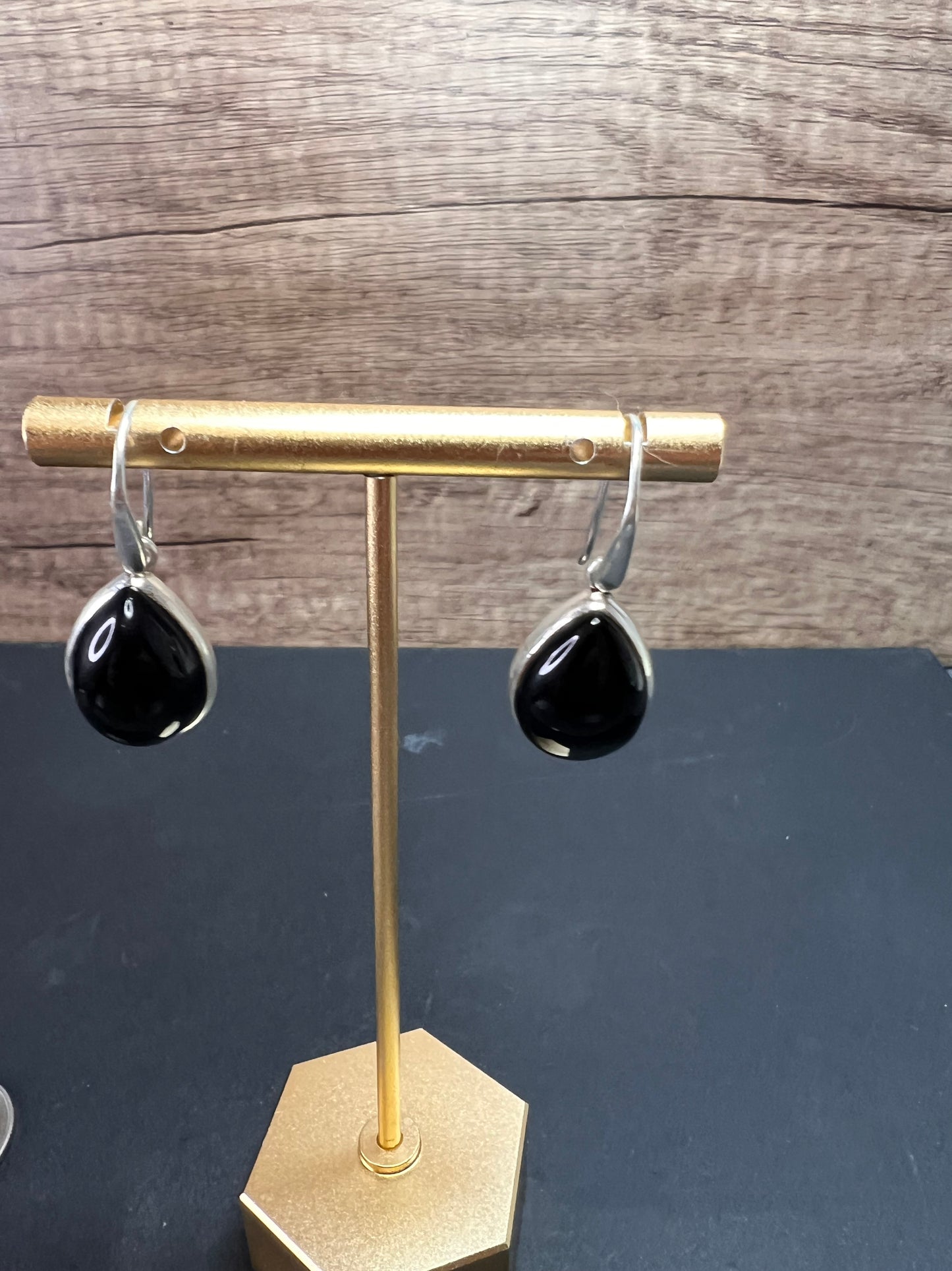NEW Black Onyx sterling silver teardrop earrings 7.57 grams