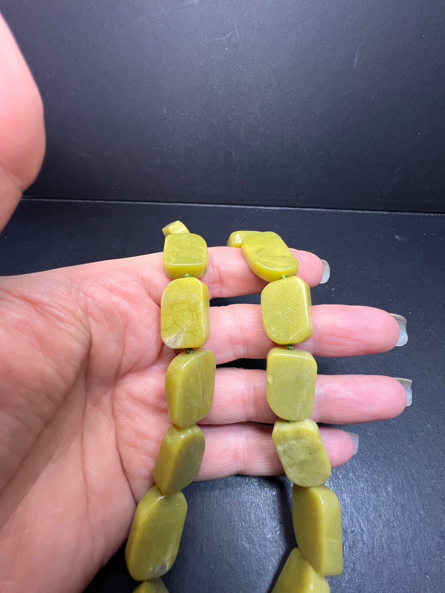 NEW olive serpentine necklace with sterling silver clasp