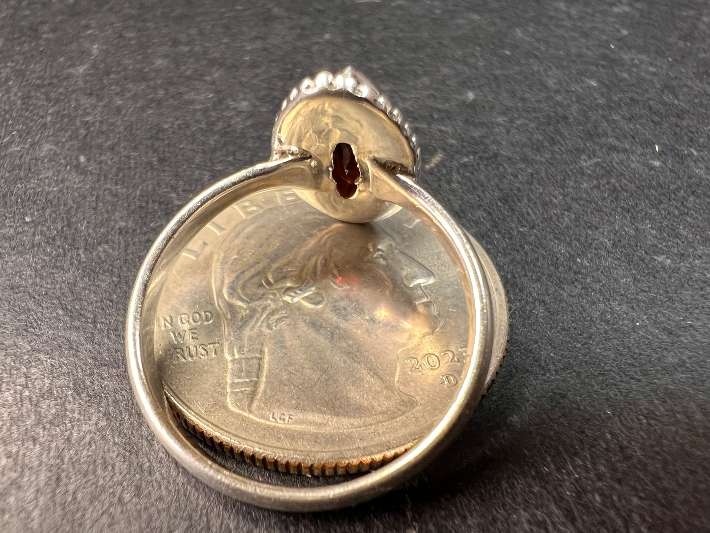 Red garnet marquise gemstone sterling silver ring size 8