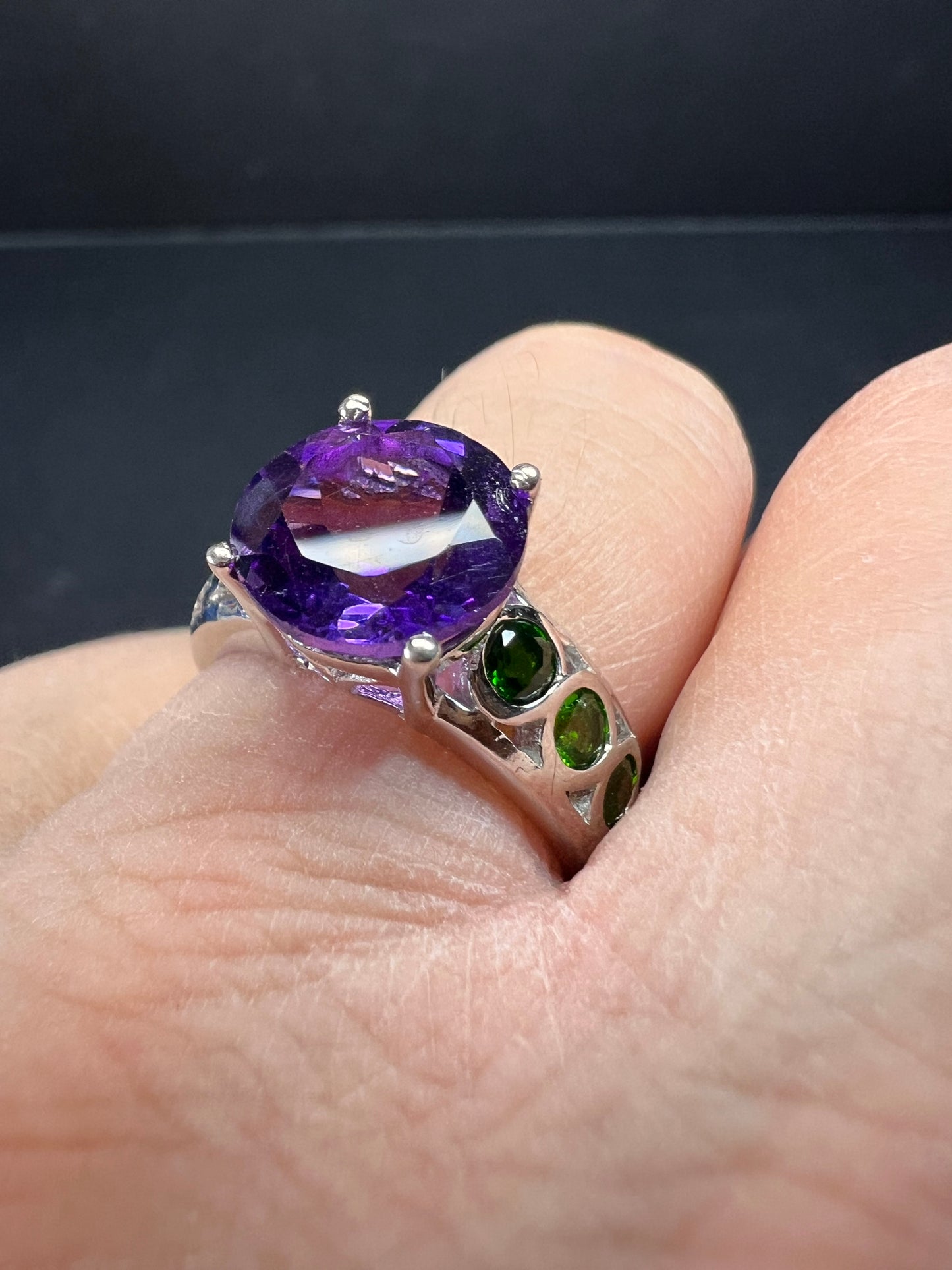 Vintage amethyst and chrome diopside ring in sterling silver size 7