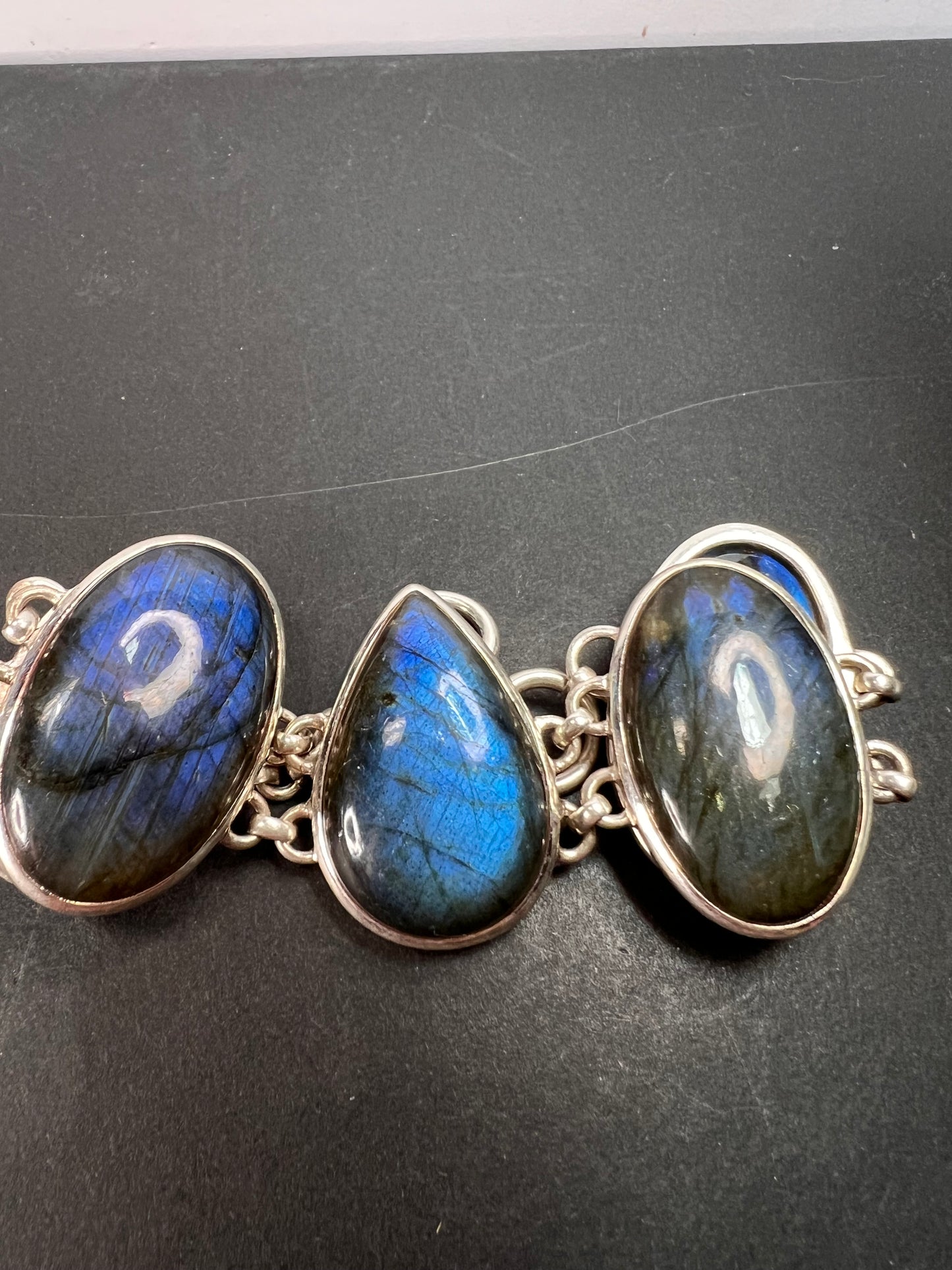 NEW Labradorite Sterling silver chunky toggle bracelet 6.5-7.75 inch 55 grams