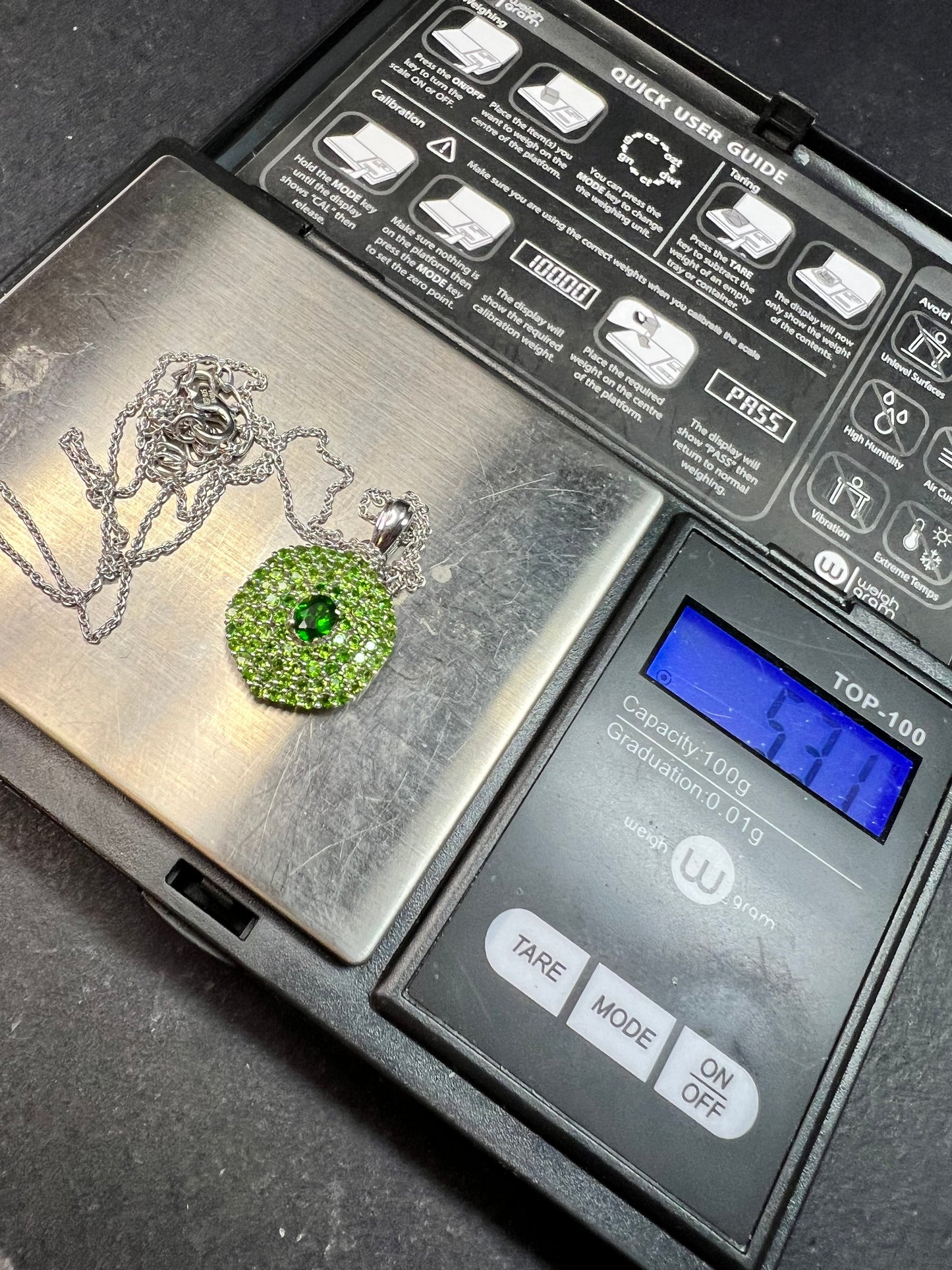 Chrome Diopside Sterling Silver Halo Pendant Necklace 18-20”