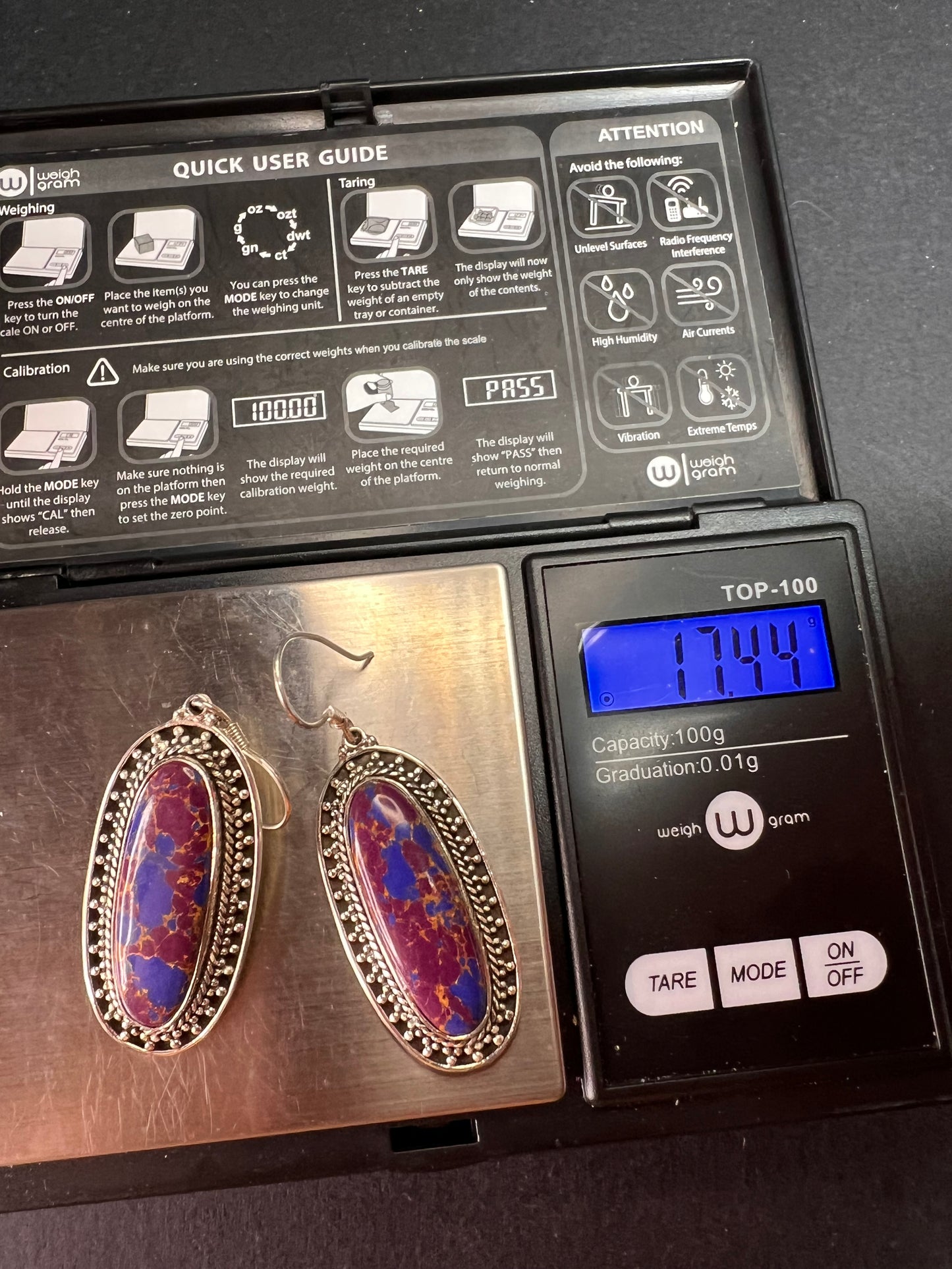 NEW purple Mojave turquoise in black oxidized sterling silver earrings