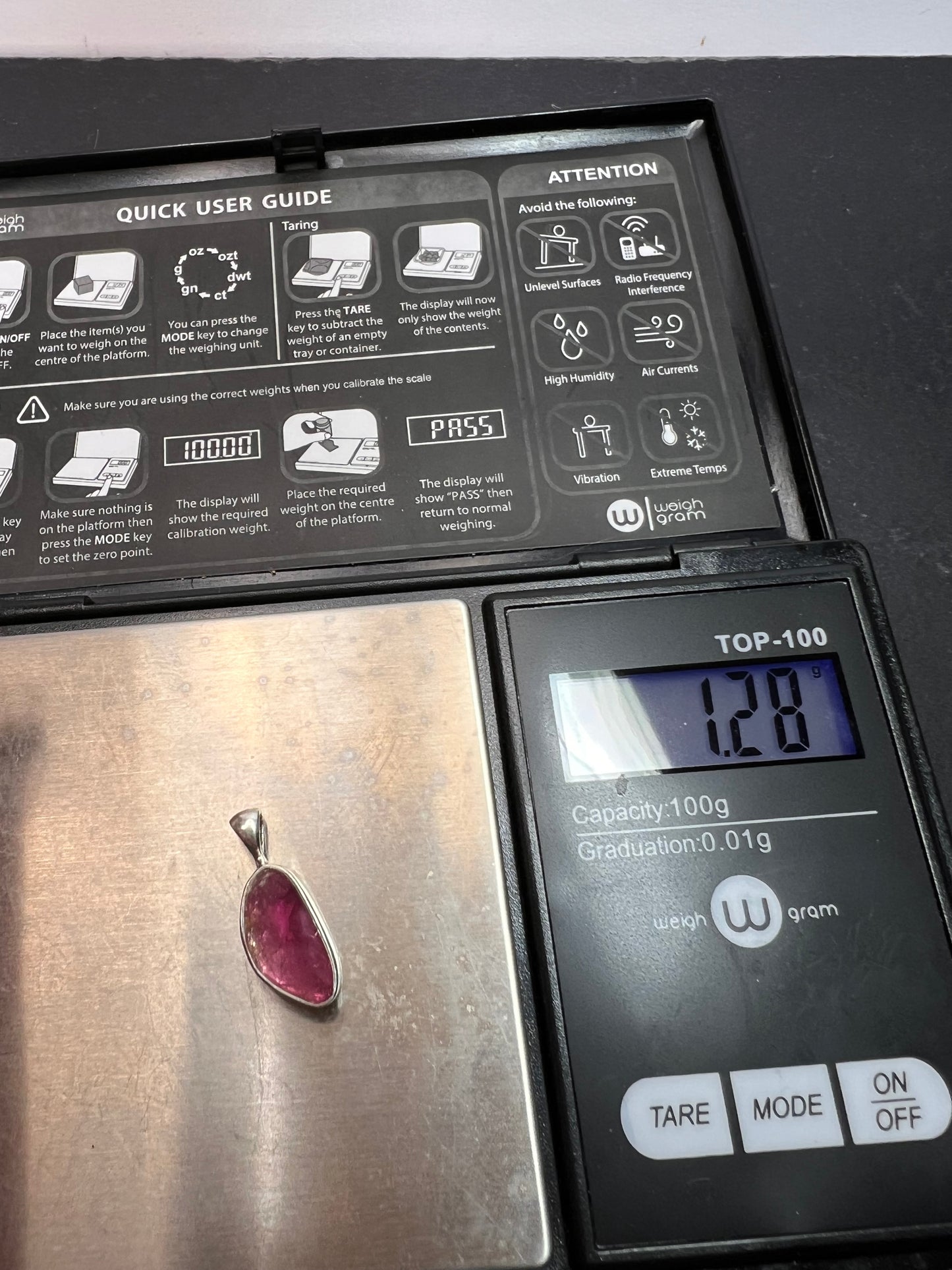 NEW Pink tourmaline sterling silver pendant 1.28 gram