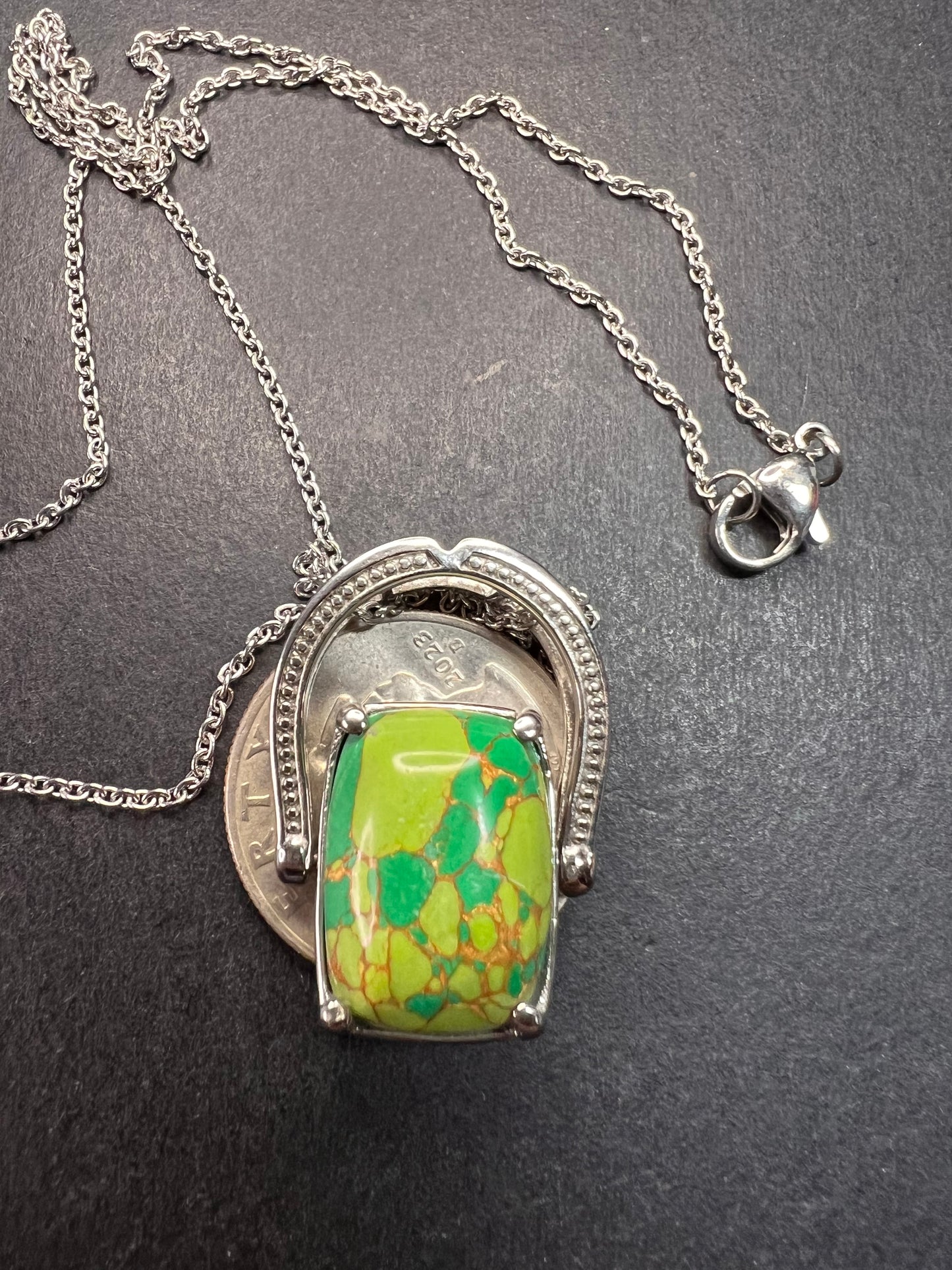 NEW Mojave green turquoise convertible pendant ring with chain in stainless steel