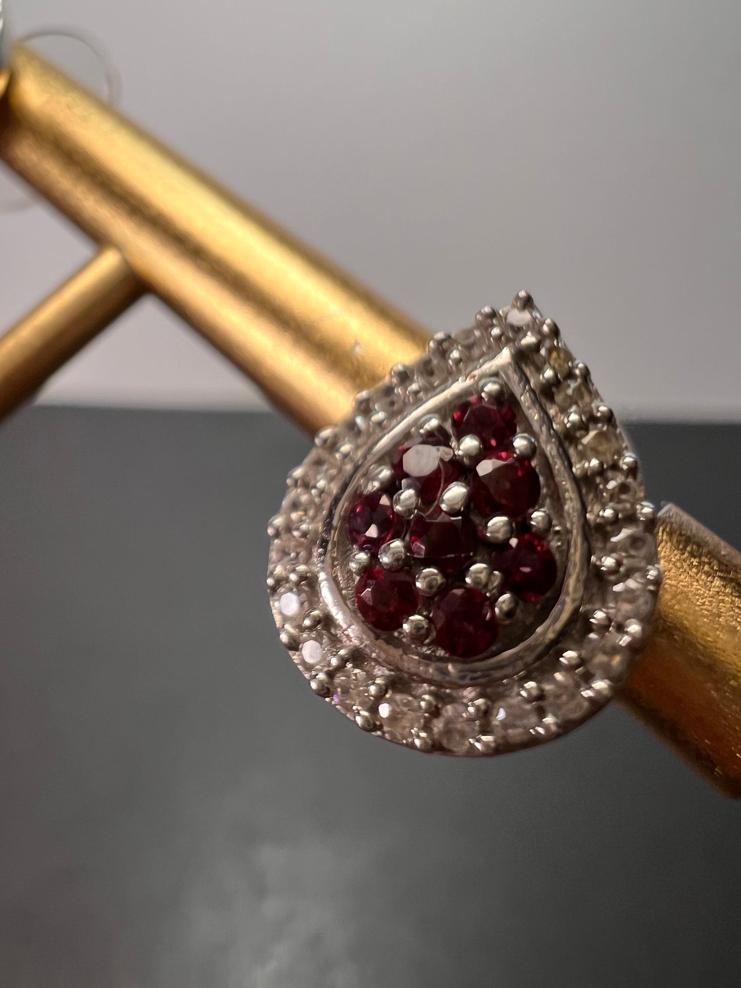 Rhodolite garnet and white topaz teardrop sterling silver post halo earrings