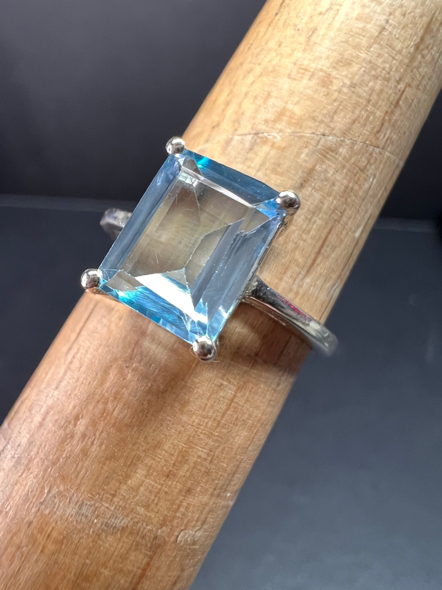 Blue topaz emerald cut sterling silver ring size 7