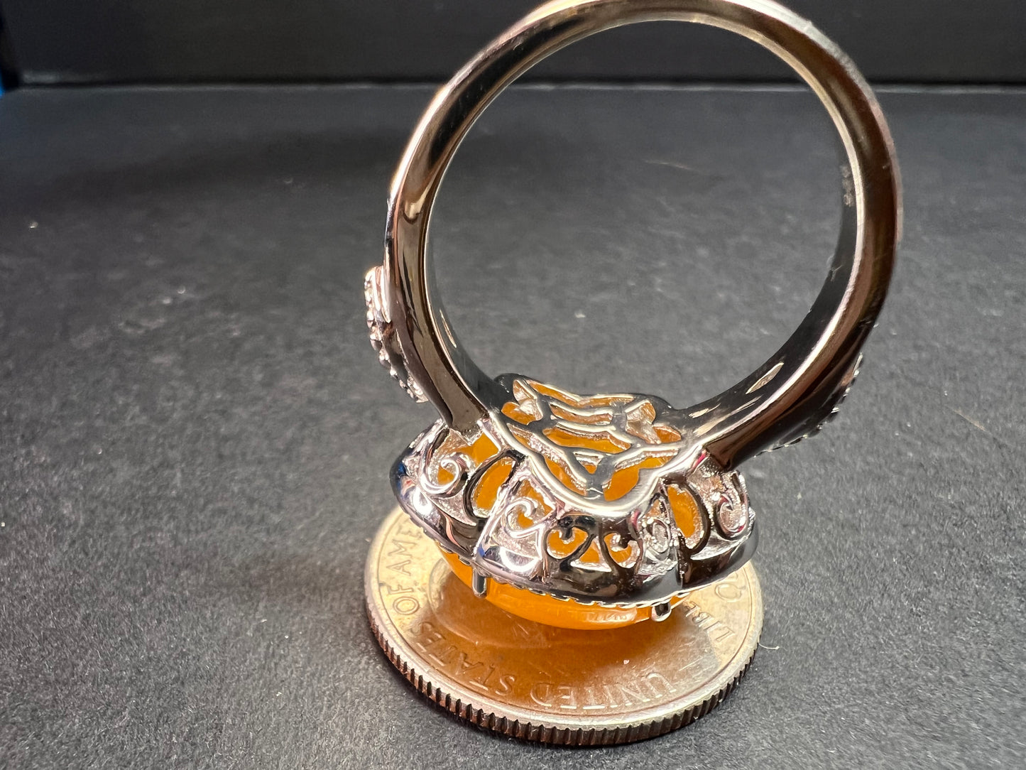 NEW Yellow Jade cherry blossom ring in sterling silver size 9