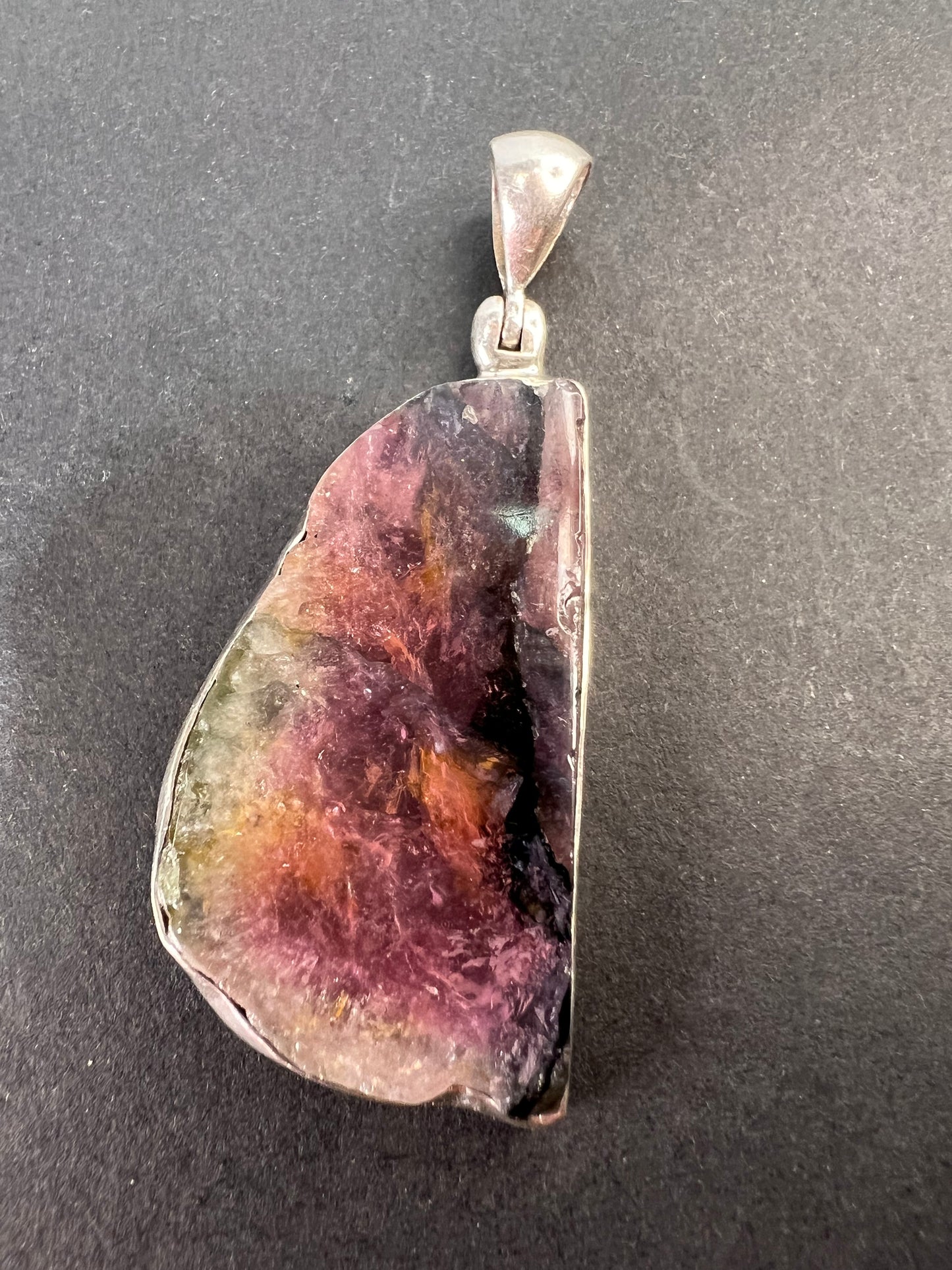 NEW Watermelon multi tourmaline sterling silver pendant 7.91 grams