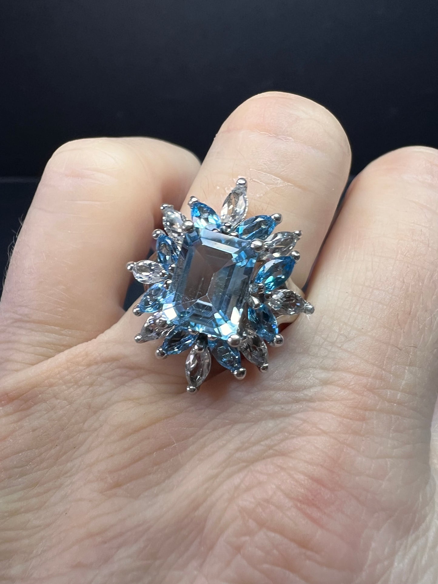 Vintage Sky blue and white topaz sterling silver ring size 8