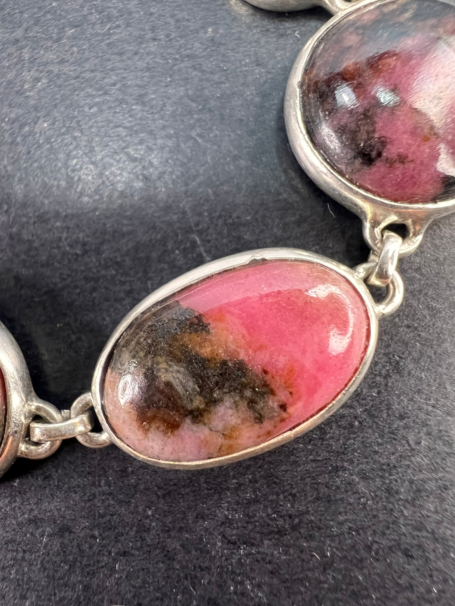 New Rhodonite free form sterling silver link bracelet 8-8.5 inch