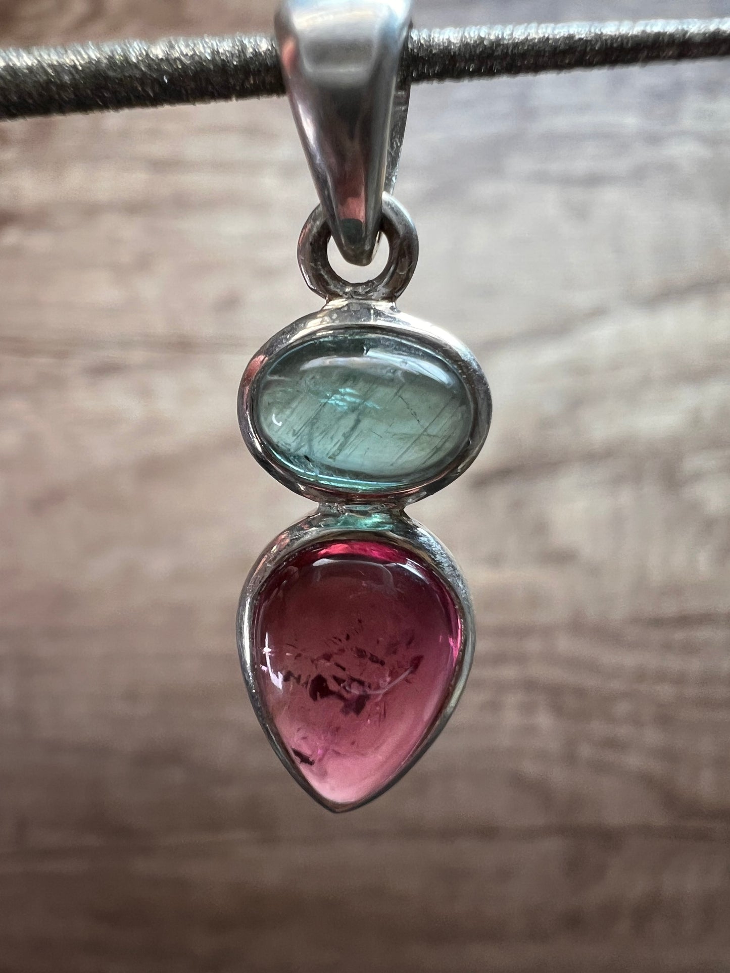 NEW indicolite and rubellite tourmaline sterling silver pendant 2.08 grams