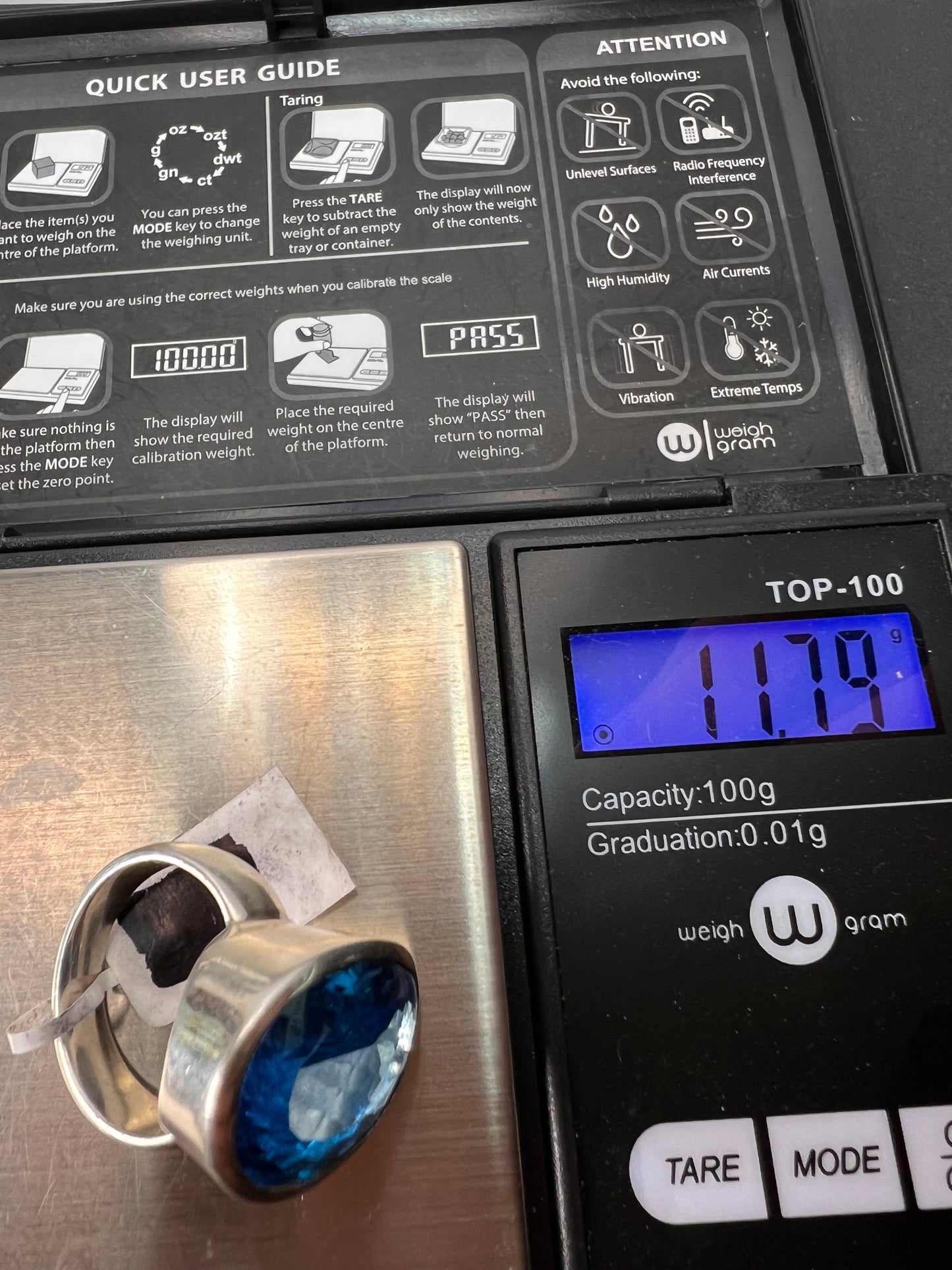 NEW Swiss Blue Topaz sterling silver ring size 7. 11.79 grams