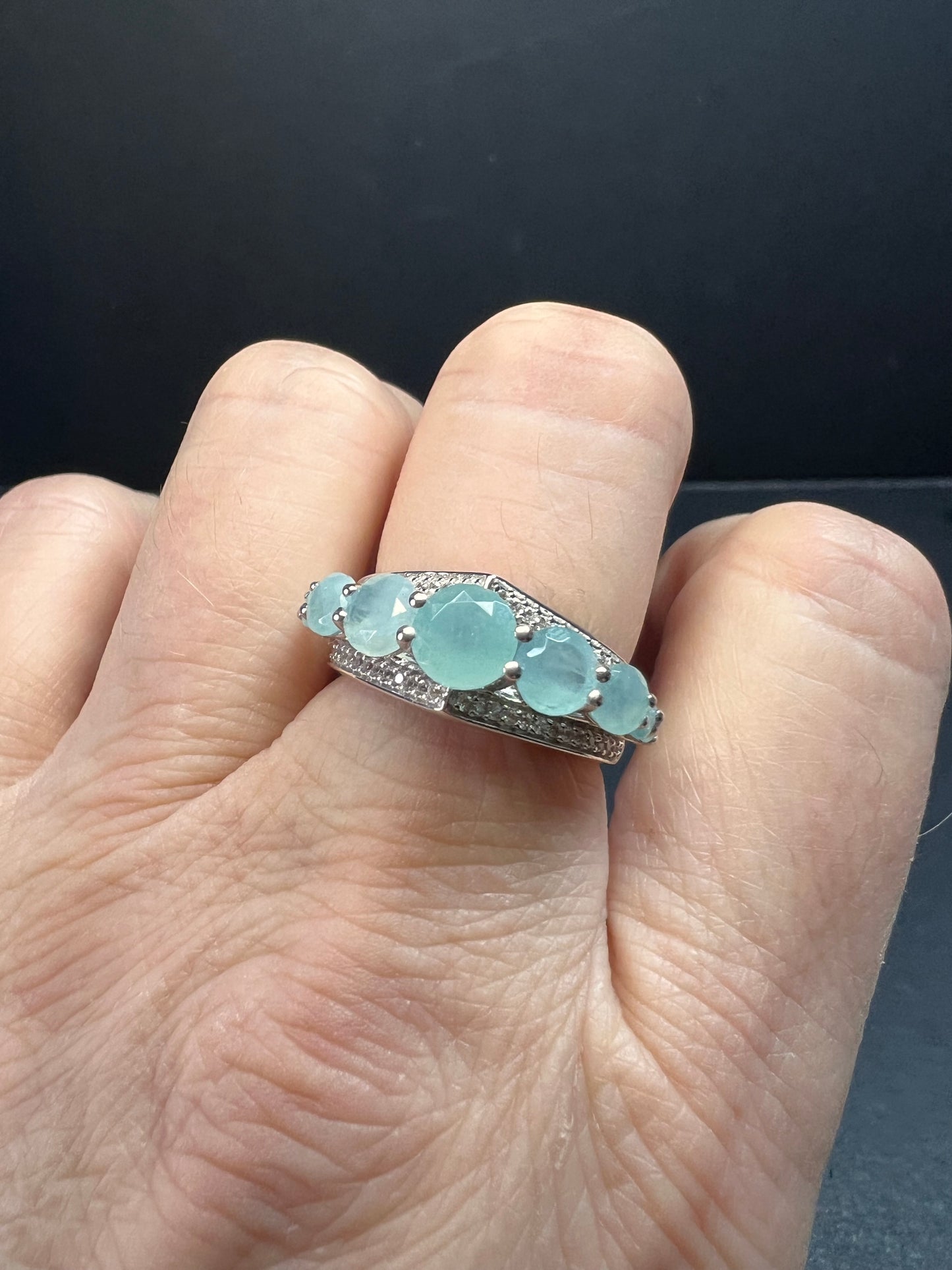 NEW Grandidierite and zircon sterling silver ring size 8